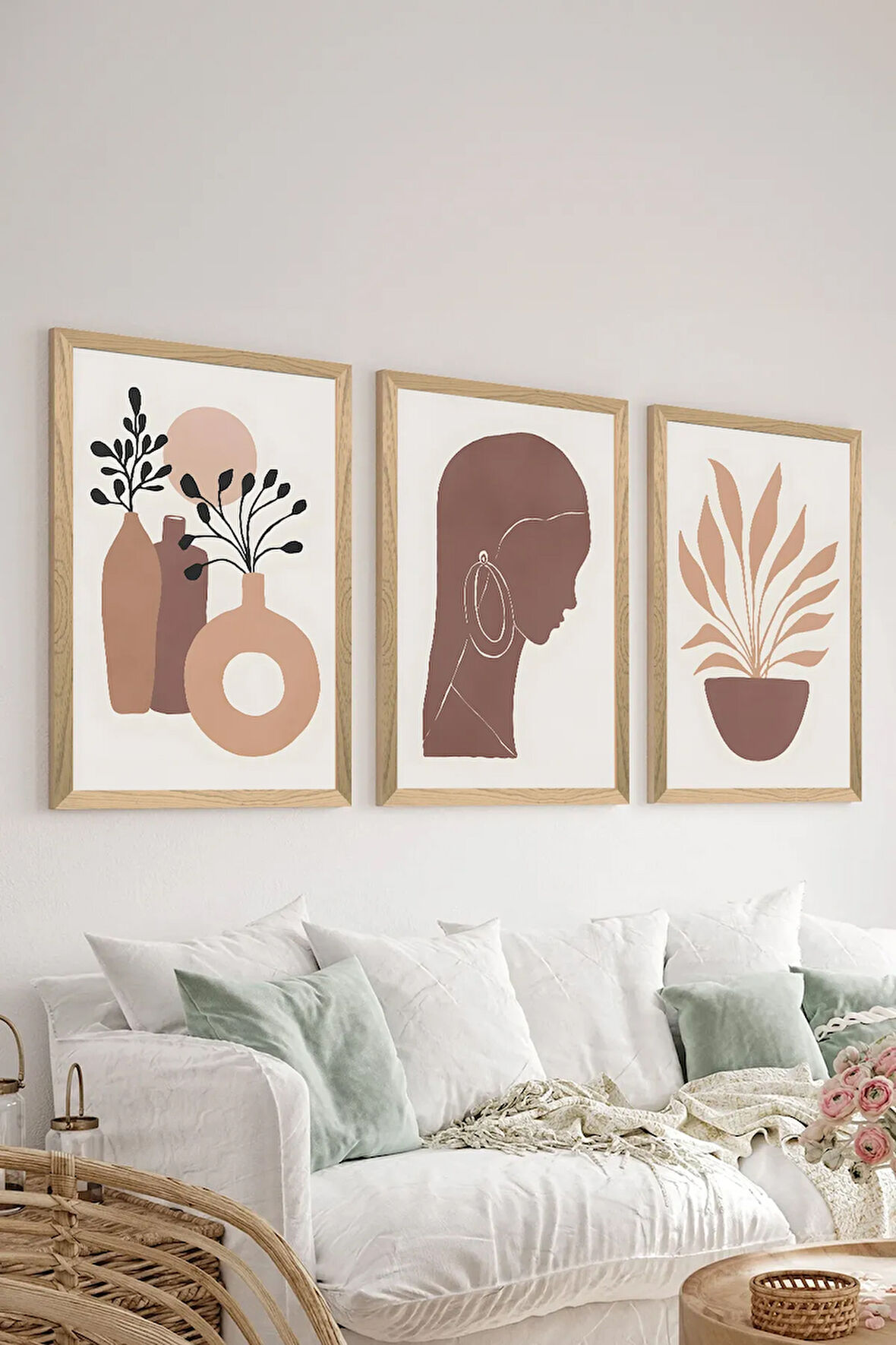 3 Parça Ahşap Çerçeve Görünümlü MDF Poster Tablo Seti - Set 64