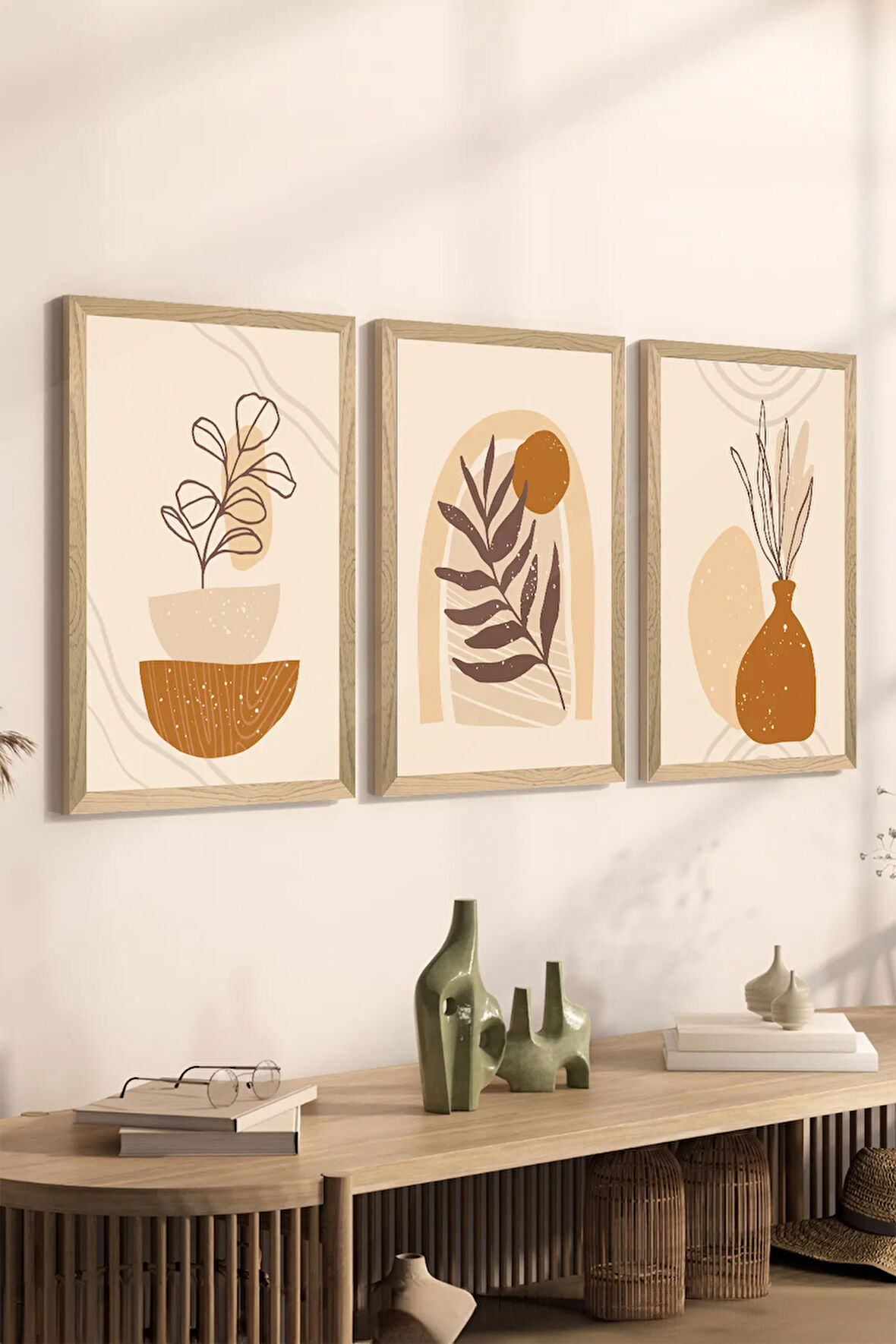 3 Parça Ahşap Çerçeve Görünümlü MDF Poster Tablo Seti - Set 101