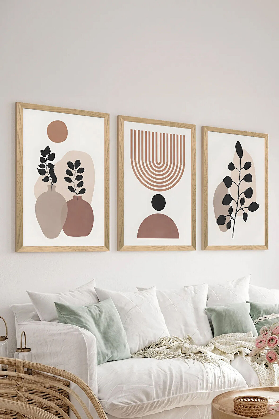 3 Parça Ahşap Çerçeve Görünümlü MDF Poster Tablo Seti - Set 60