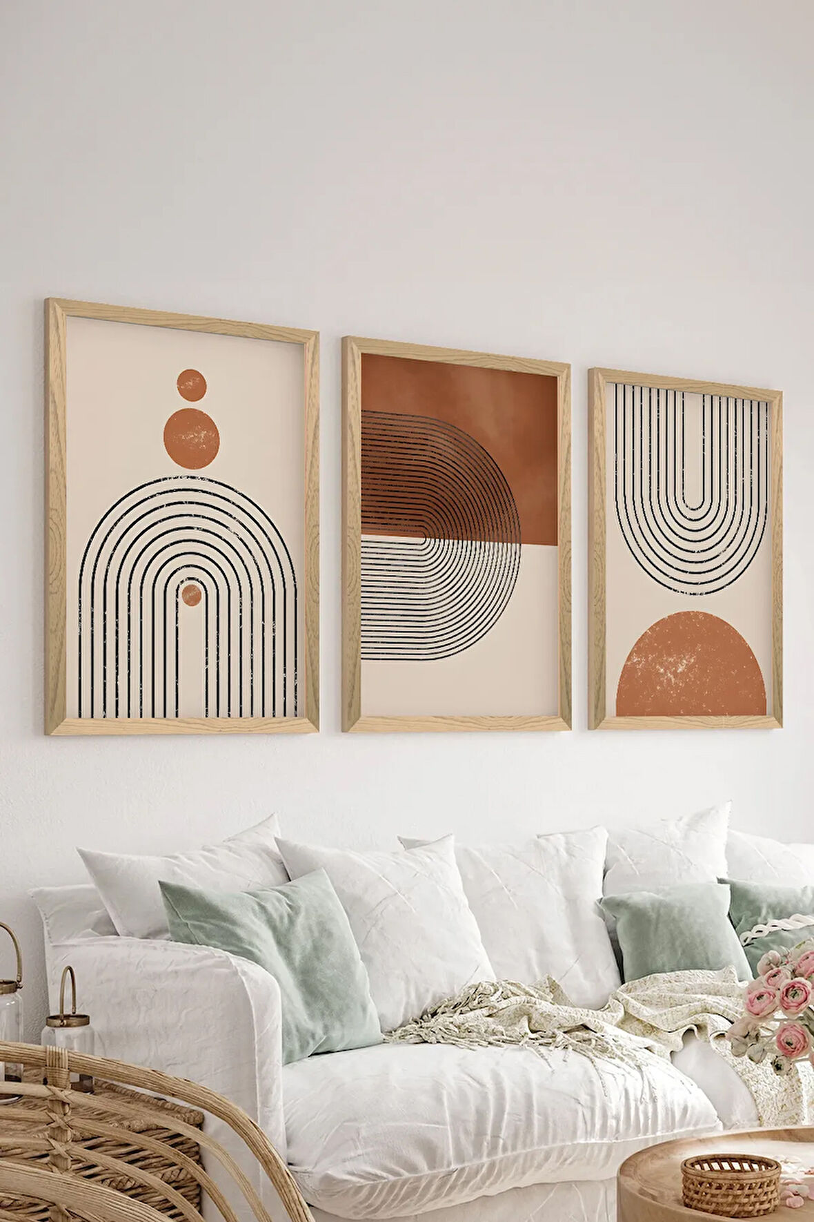 3 Parça Ahşap Çerçeve Görünümlü MDF Poster Tablo Seti - Set 24