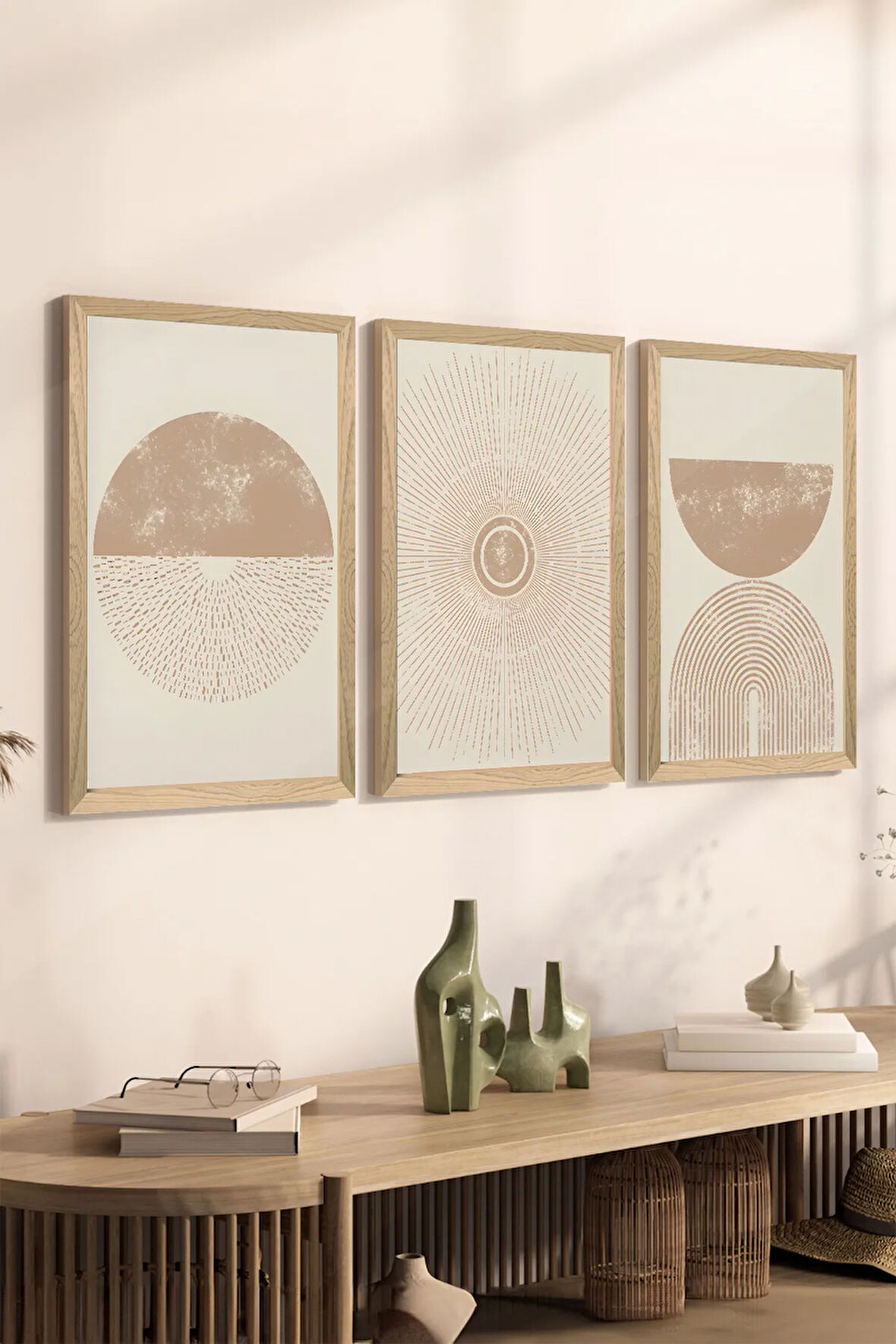 3 Parça Ahşap Çerçeve Görünümlü MDF Poster Tablo Seti - Set 14