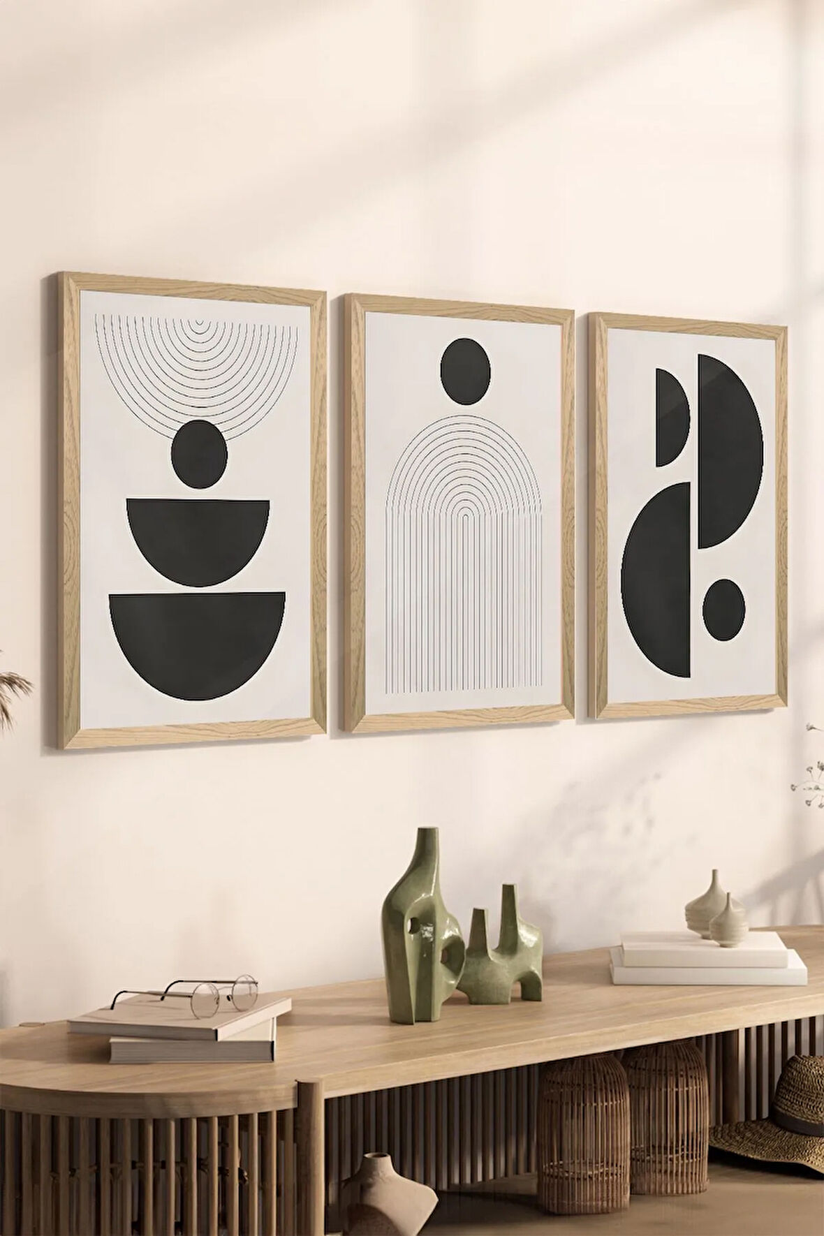3 Parça Ahşap Çerçeve Görünümlü MDF Poster Tablo Seti - Set 62