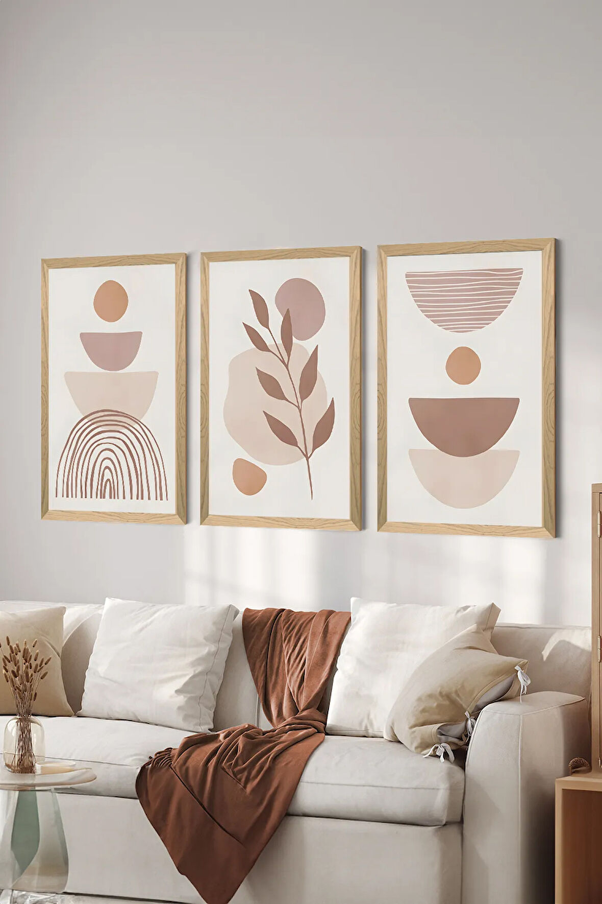 3 Parça Ahşap Çerçeve Görünümlü MDF Poster Tablo Seti - Set 45