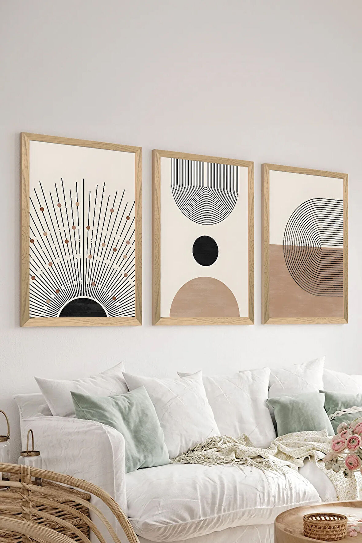 3 Parça Ahşap Çerçeve Görünümlü MDF Poster Tablo Seti - Set 12
