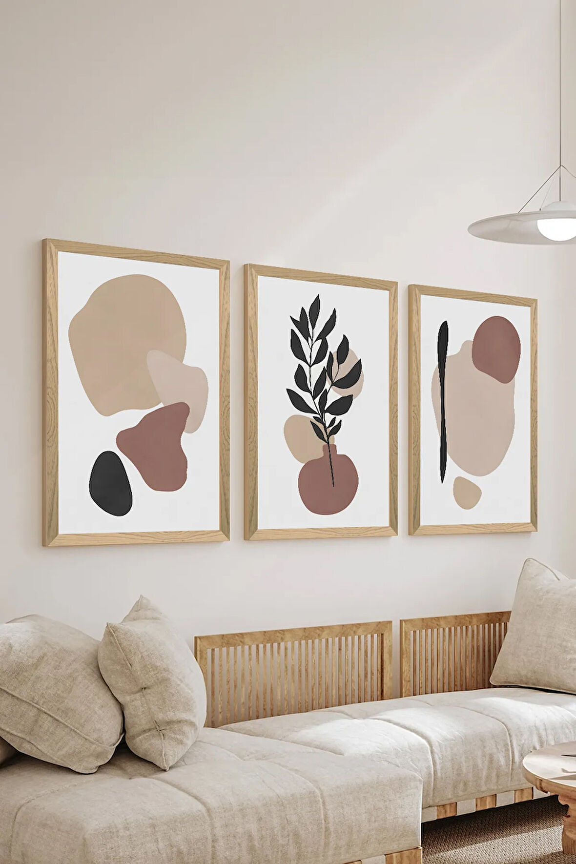 3 Parça Ahşap Çerçeve Görünümlü MDF Poster Tablo Seti - Set 67
