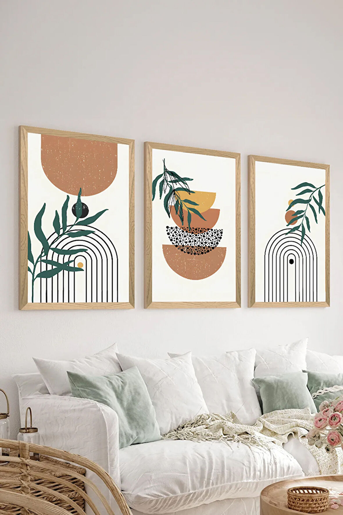 3 Parça Ahşap Çerçeve Görünümlü MDF Poster Tablo Seti - Set 130