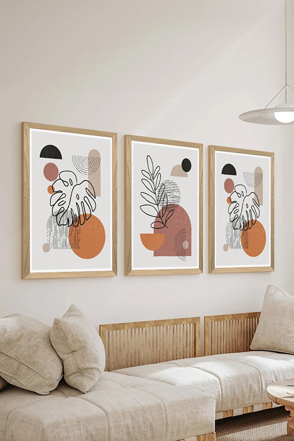 3 Parça Ahşap Çerçeve Görünümlü MDF Poster Tablo Seti - Set 110