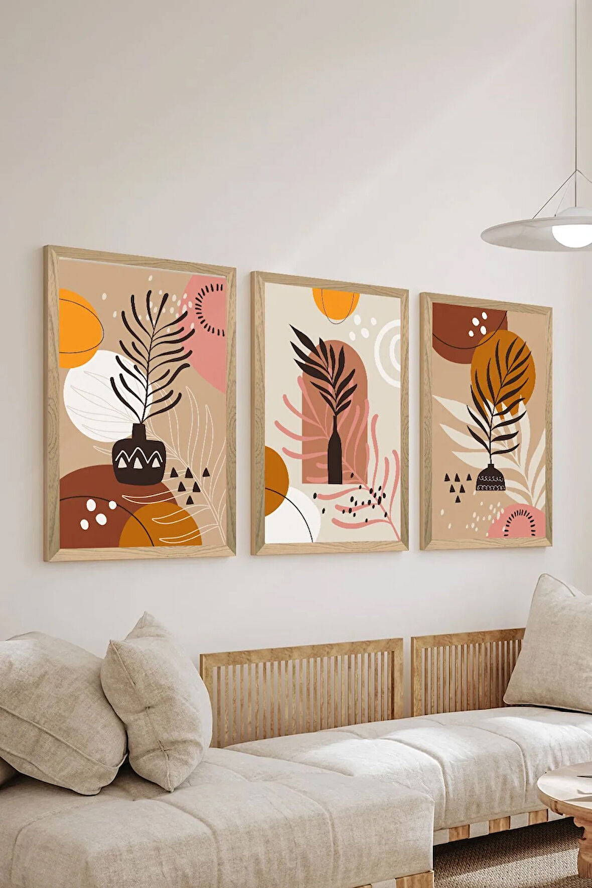 3 Parça Ahşap Çerçeve Görünümlü MDF Poster Tablo Seti - Set 117