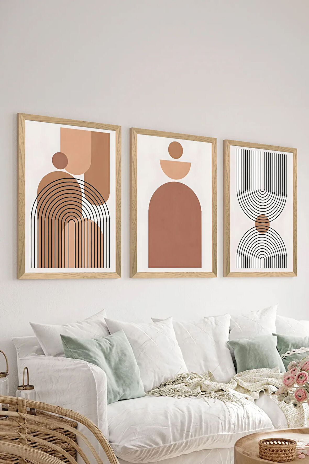 3 Parça Ahşap Çerçeve Görünümlü MDF Poster Tablo Seti - Set 68