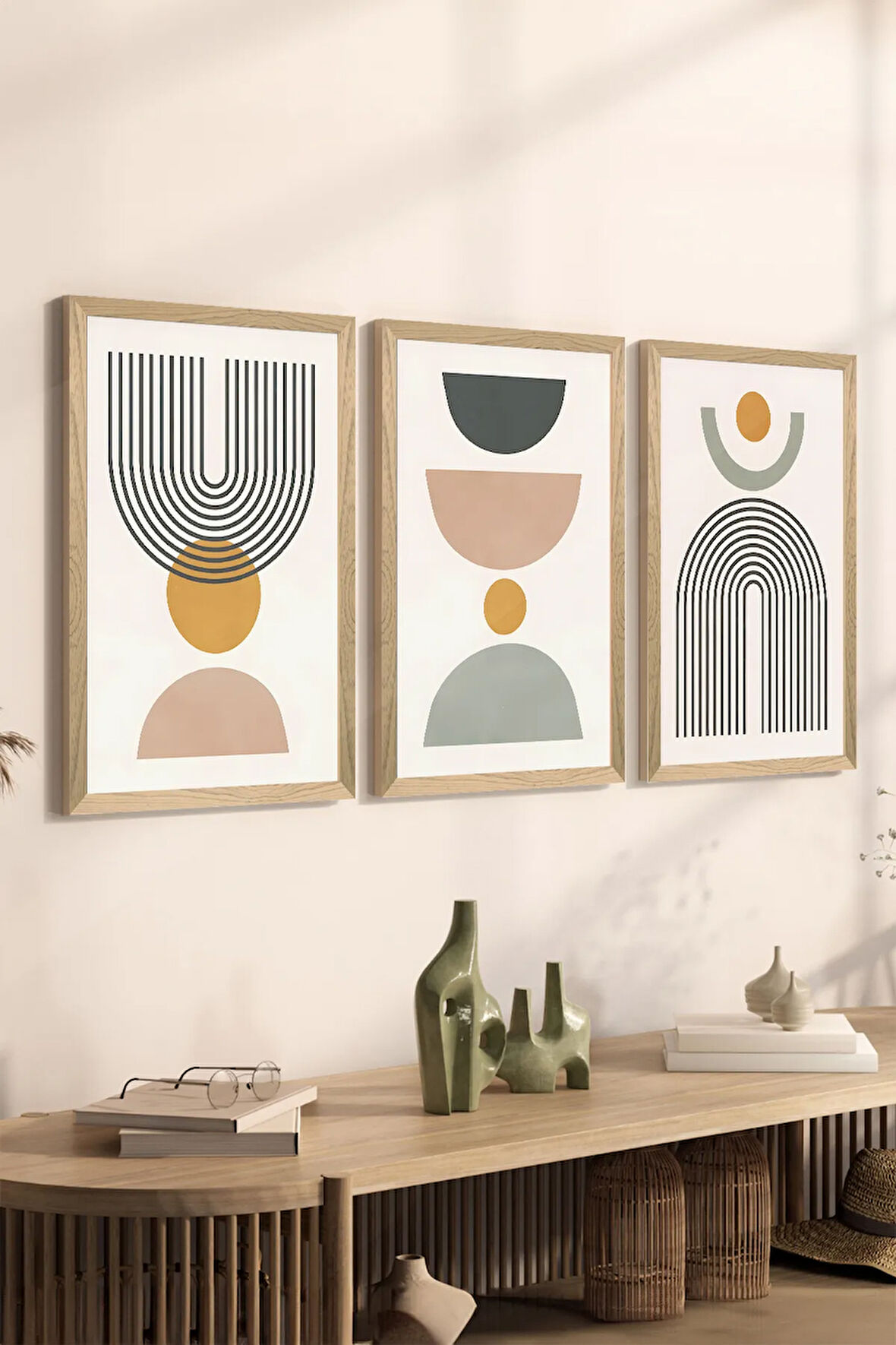 3 Parça Ahşap Çerçeve Görünümlü MDF Poster Tablo Seti - Set 86