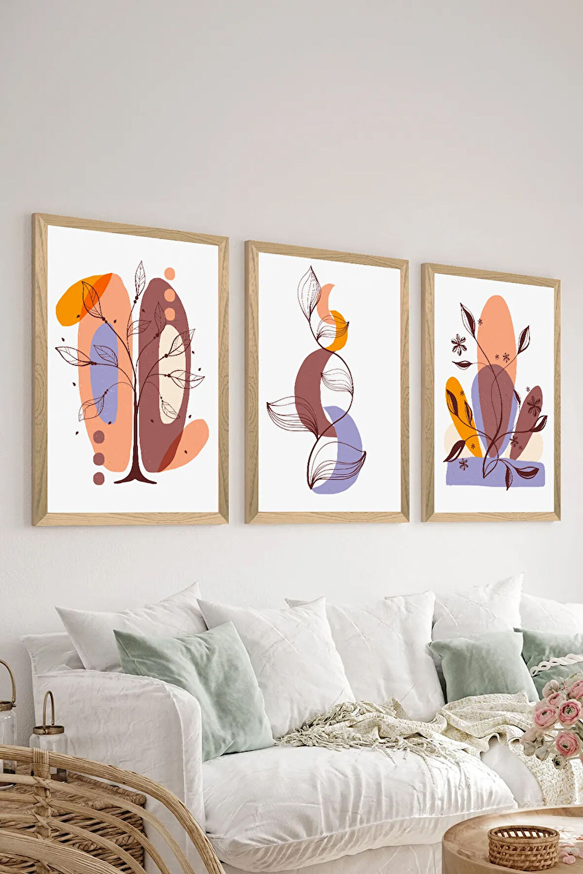 3 Parça Ahşap Çerçeve Görünümlü MDF Poster Tablo Seti - Set 99