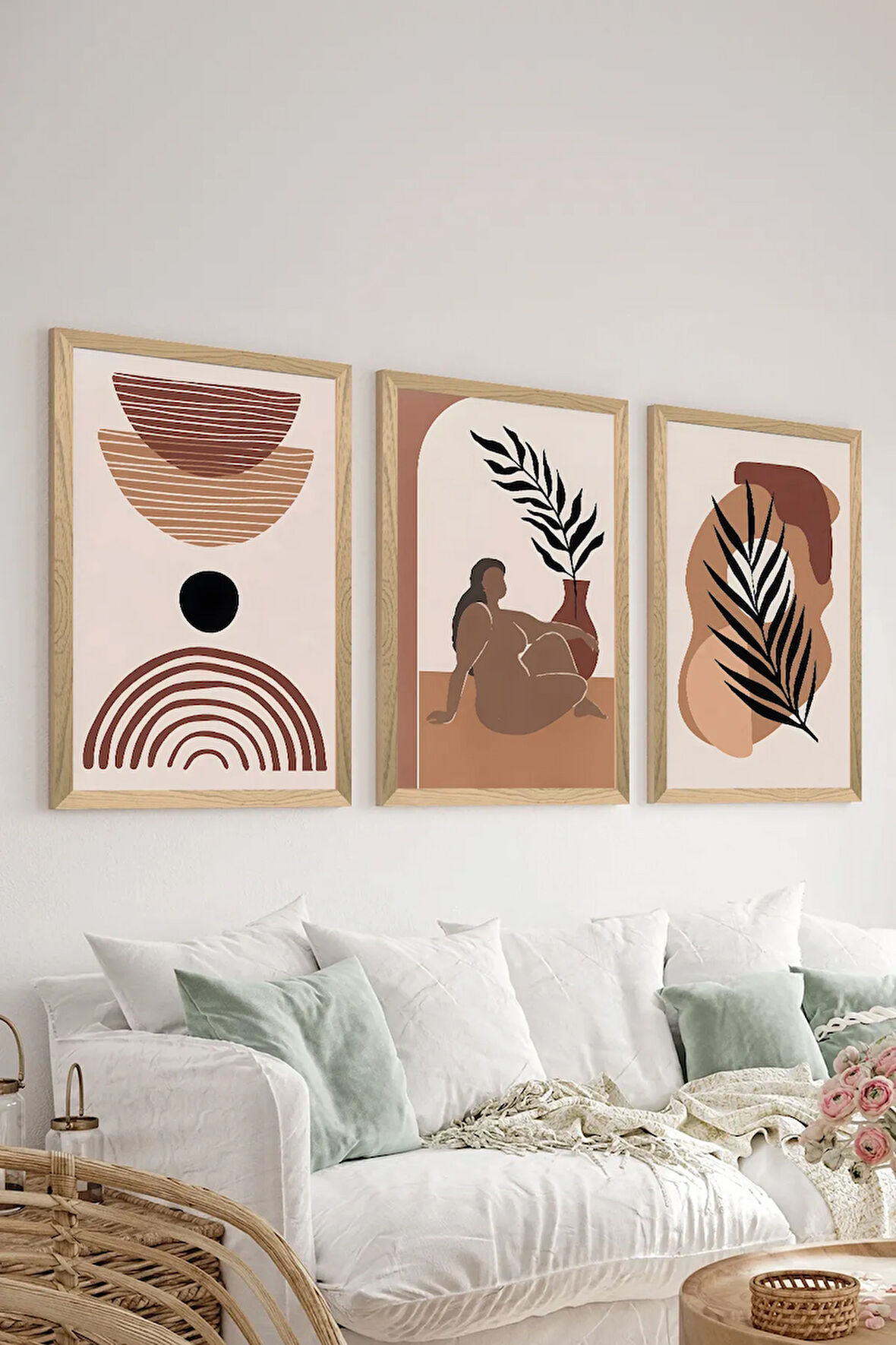 3 Parça Ahşap Çerçeve Görünümlü MDF Poster Tablo Seti - Set 36