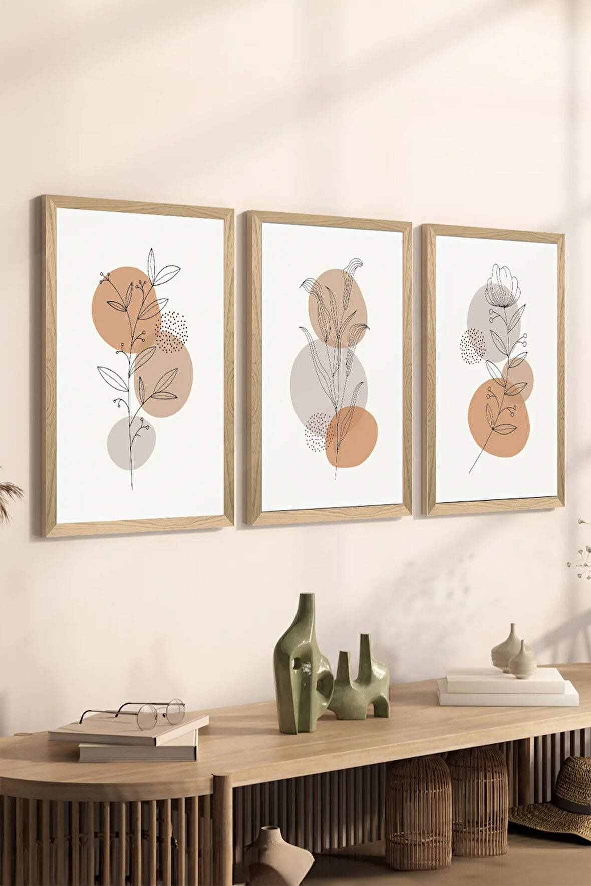 3 Parça Ahşap Çerçeve Görünümlü MDF Poster Tablo Seti - Set 120