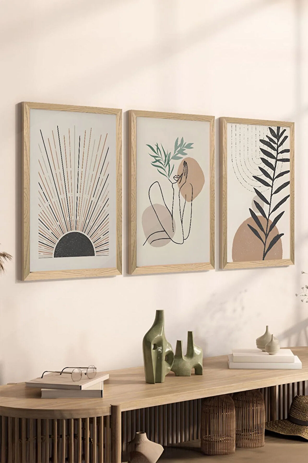 3 Parça Ahşap Çerçeve Görünümlü MDF Poster Tablo Seti - Set 18