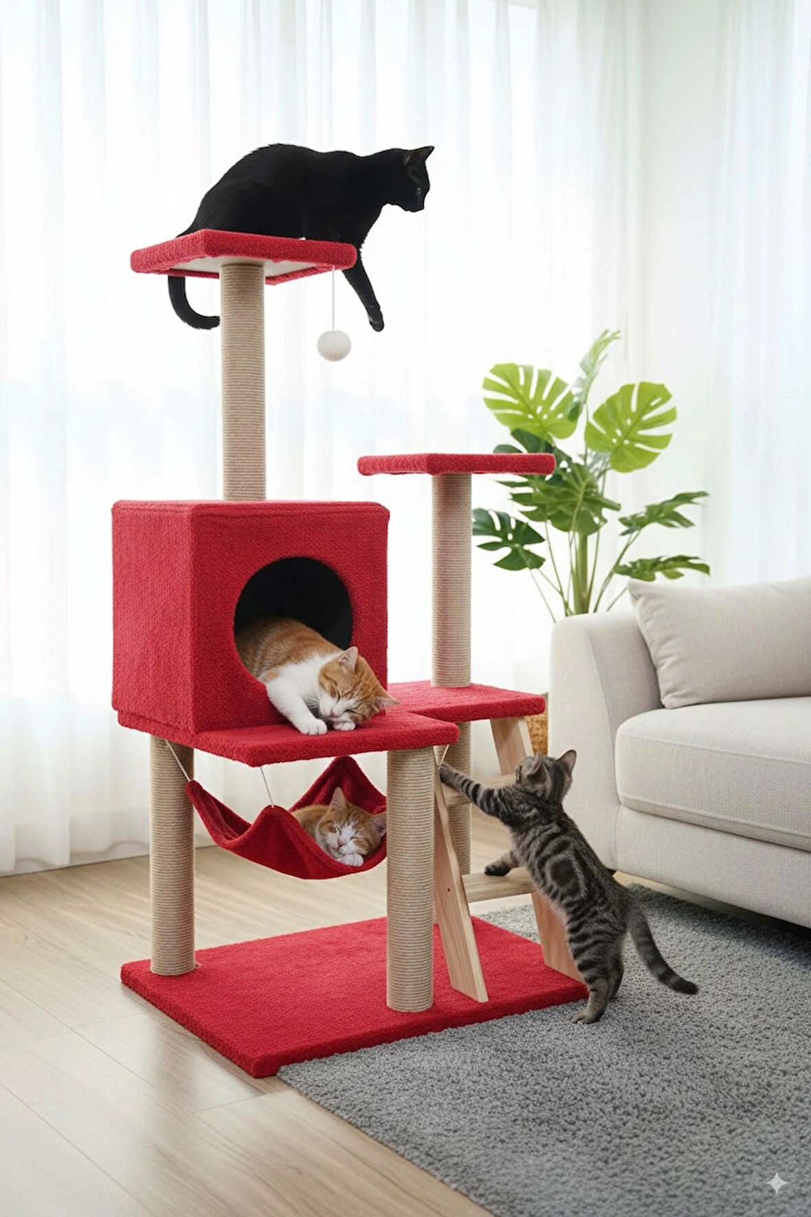 Catoys Merdivenli Tırmalama Ve Hamaklı Oyun Evi Kırmızı 