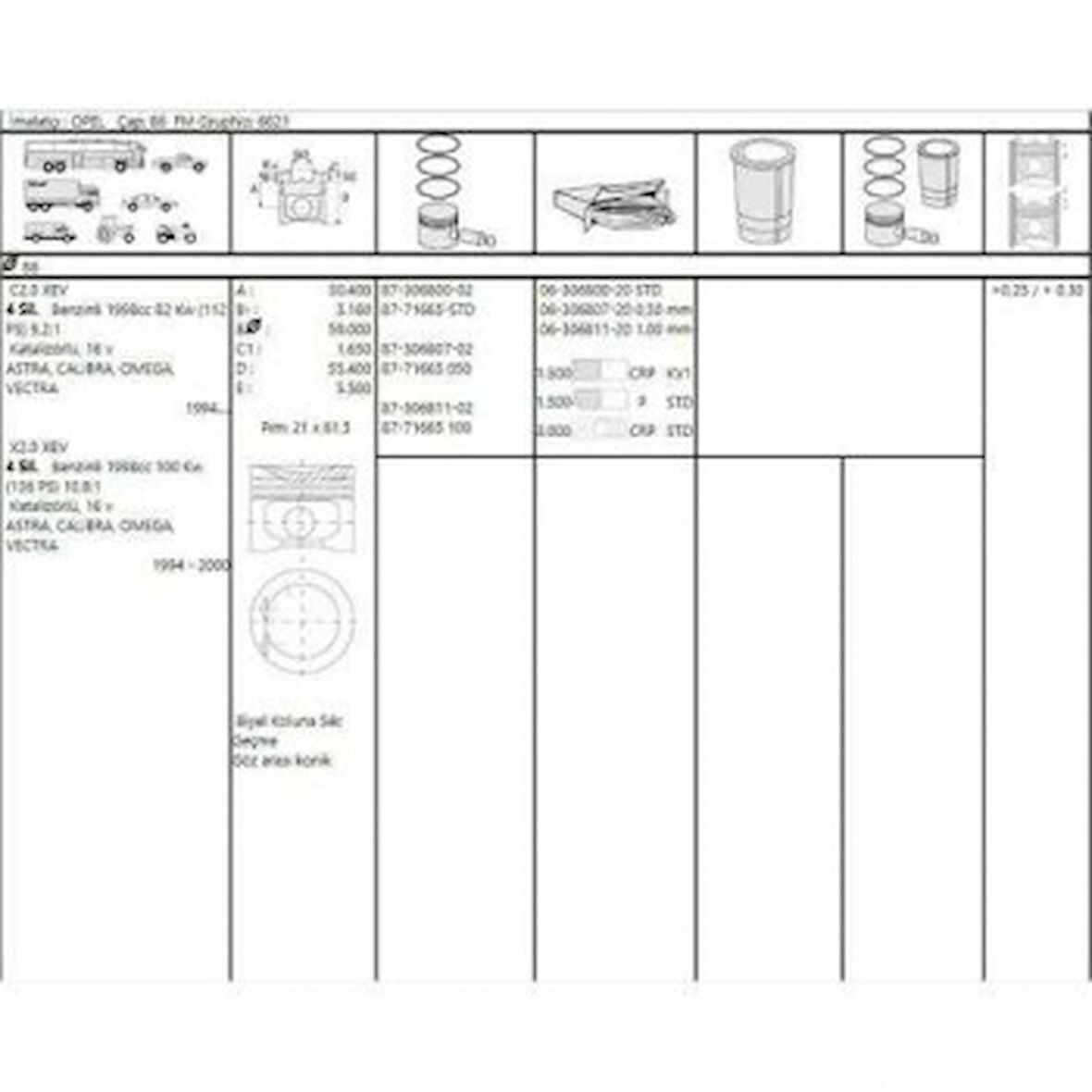 Opel Motor Segman C20ne X20xev 2.0 8v 2.0 16v Vectra A Vectra B 86.00mm Std (1.5x1.5x3.0) - Akd 222-3535-00