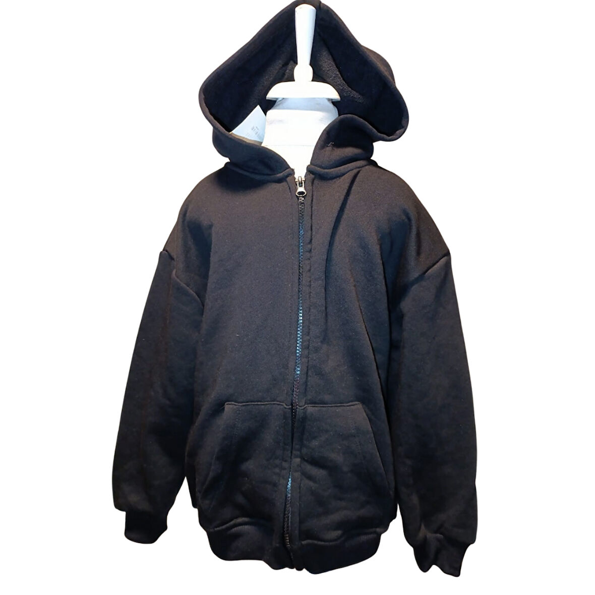 Erkek Çocuk Siyah Kapüşonlu Fermuarlı Baskısız Sweatshirt