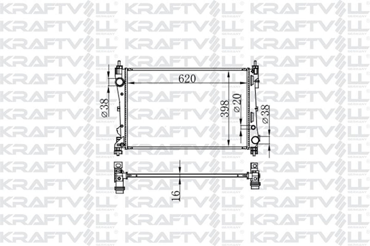Fiat Motor Radyatoru Doblo III 1,3 / 1,4 Klimalı (620*398*16) Brazıng (mt) - Kraftvoll 08040036