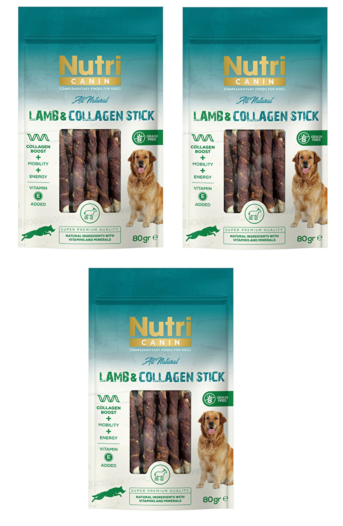 Nutri Canin Kuzu Eti Sargılı Kolajen Çubuk Tahılsız Köpek Et Ödülü 80 Gr. X 3 Adet