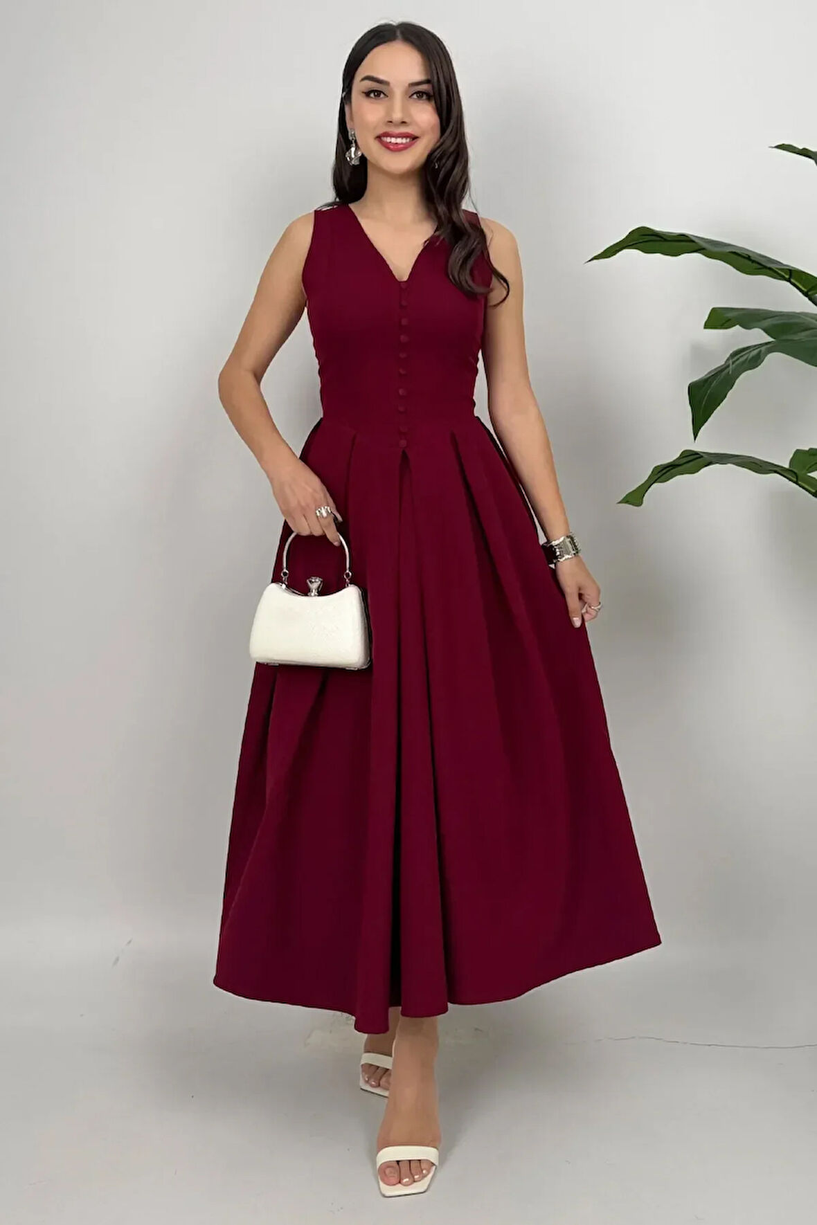 Nora Kadın Şık Ofis, Günlük ve Davet Bordo Elbise – Rahat ve Modern Tasarım