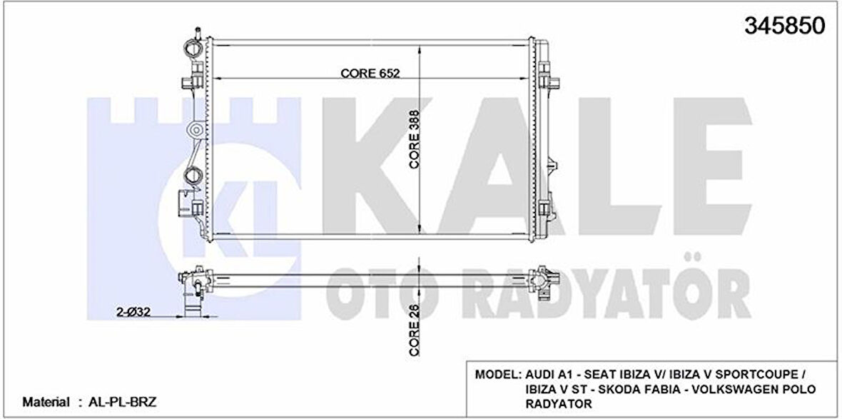 Vag Motor Su Radyatoru A1 10> İbiza 08> Polo 09> 1,4tfsi (652x398x26) - Kale 345850