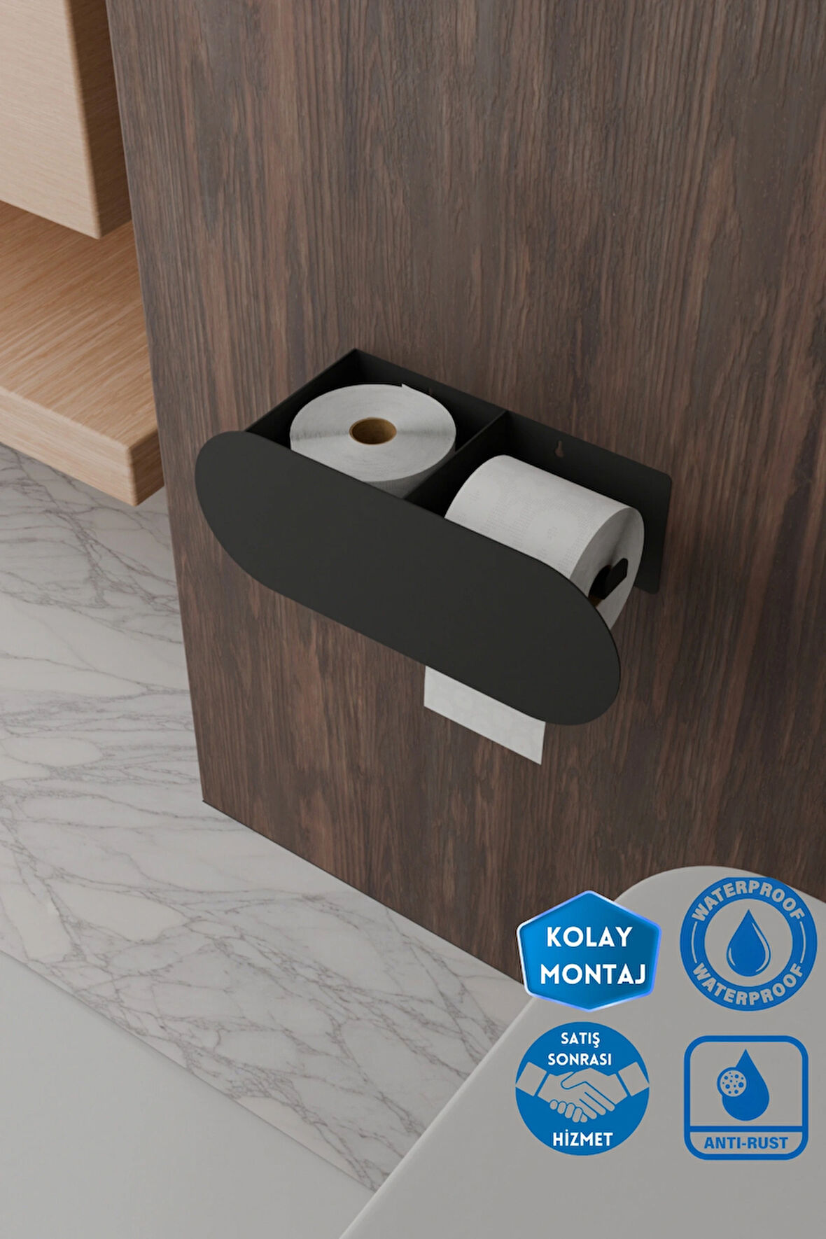 Visby Home Yedek Peçetelikli Tuvalet Kağıdı Tutucu Kendinden Yapışkanlı Kolay Montaj Modern Görünüm Paslanmaya Dirençli