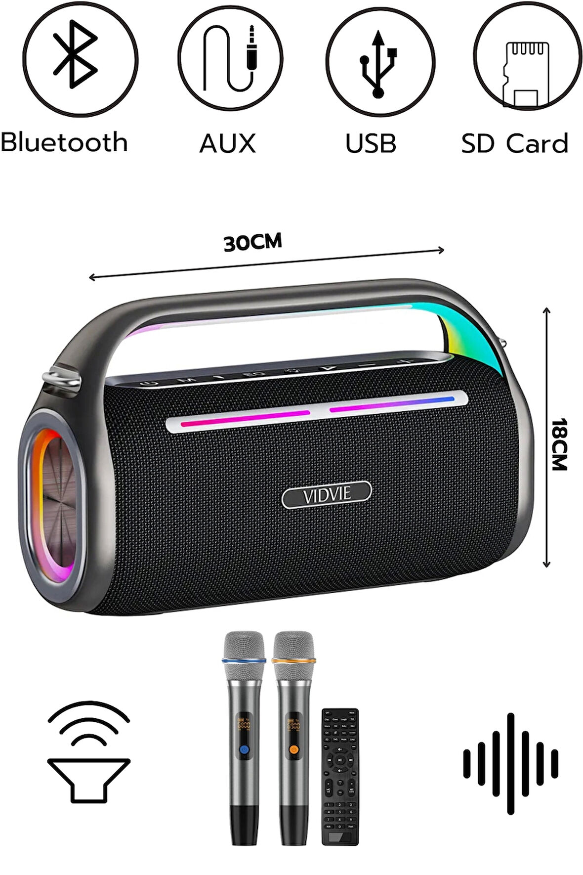 VIDVIE Xl-SP921 Şarjlı 2 Mikrofonlu 80W Bluetooth Hoparlör