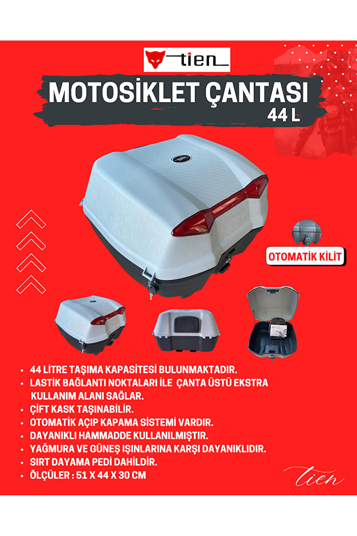BİKE SKY Tien 44 Litre Motosiklet Çantası - Gri - OTOMATİK KİLİT