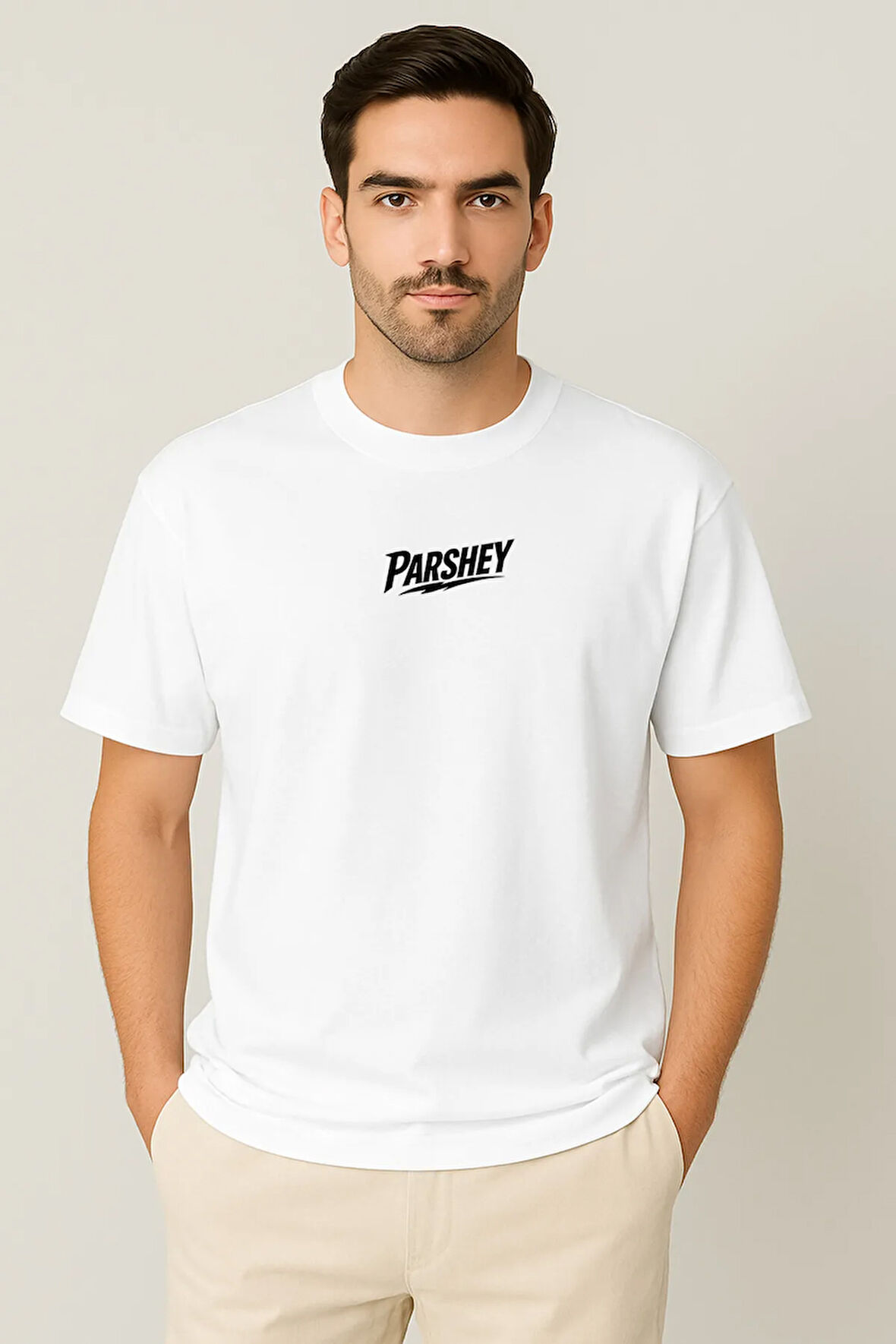 Erkek - Kadın Unisex Parshey Baskılı Yarım Kollu Bisiklet Yaka %100 Pamuk Oversize T-shirt