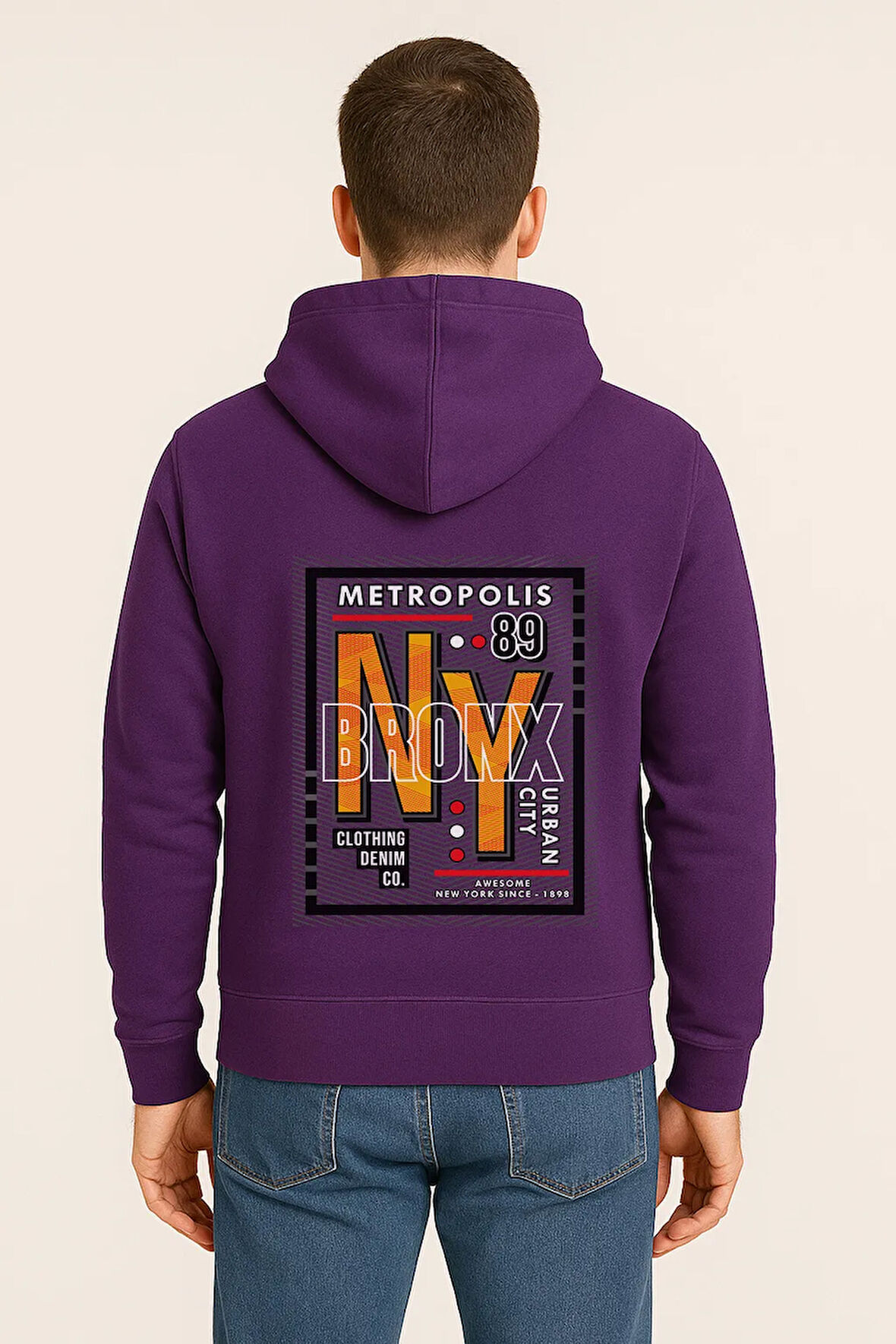 NY Bronx Metropolis Baskılı Oversize Hoodie – Unisex Urban Kapüşonlu Sweatshirt