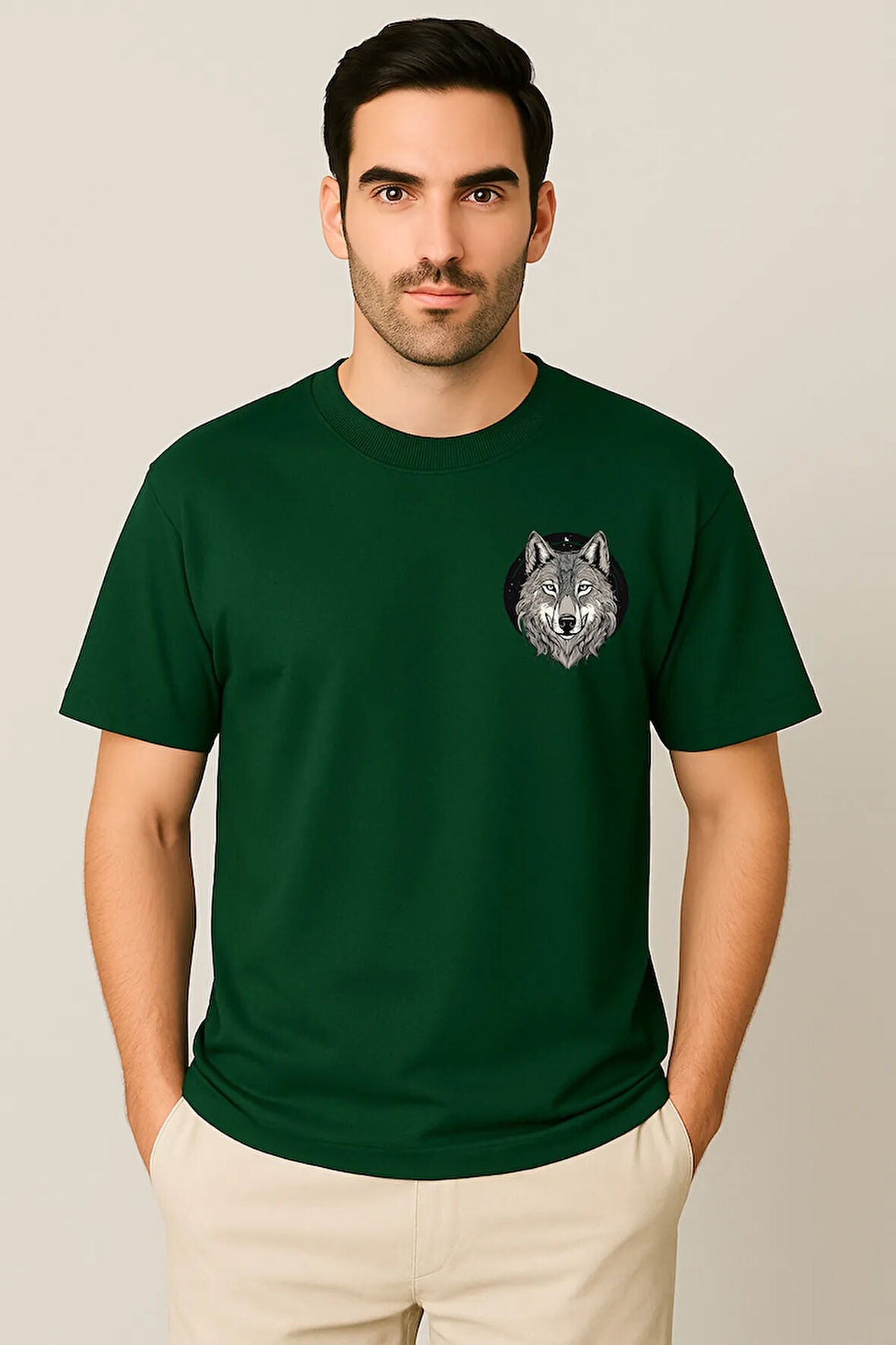 Kurt Desenli Unisex Yarım Kollu Bisiklet Yaka %100 Pamuk Oversize T-shirt