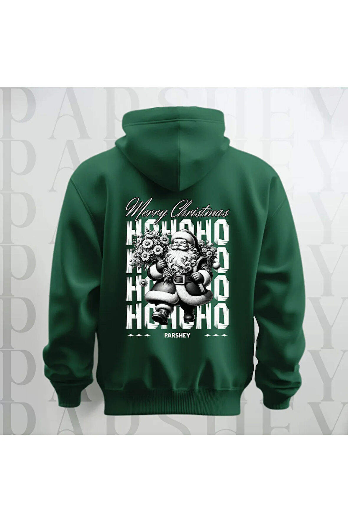 Merry Christmas Noel Baba Baskılı Kapüşonlu Oversize Sweatshirt Hoodie Kalın Kumaş 3 İplik Şardonlu