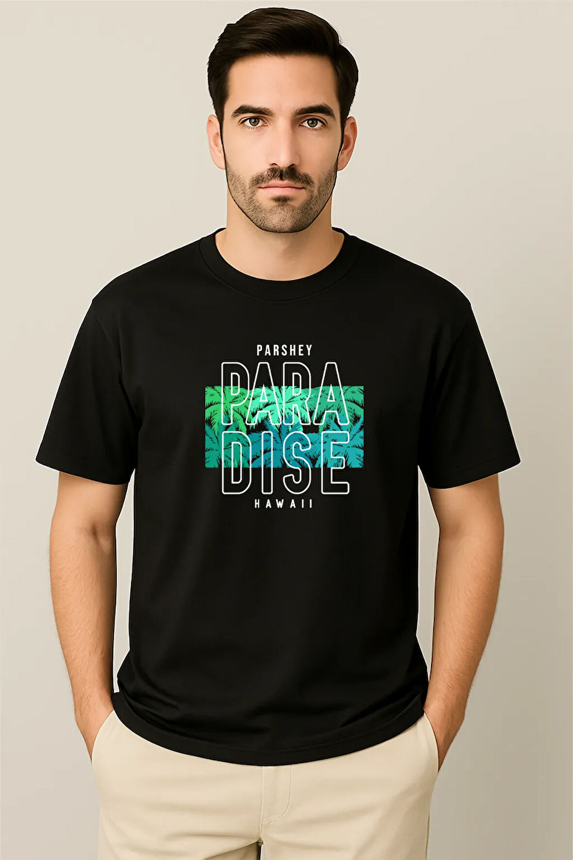 Erkek - Kadın %100 Pamuk Summer Paradise Desenli Baskılı Yarım Kollu Bisiklet Yaka T-Shirt