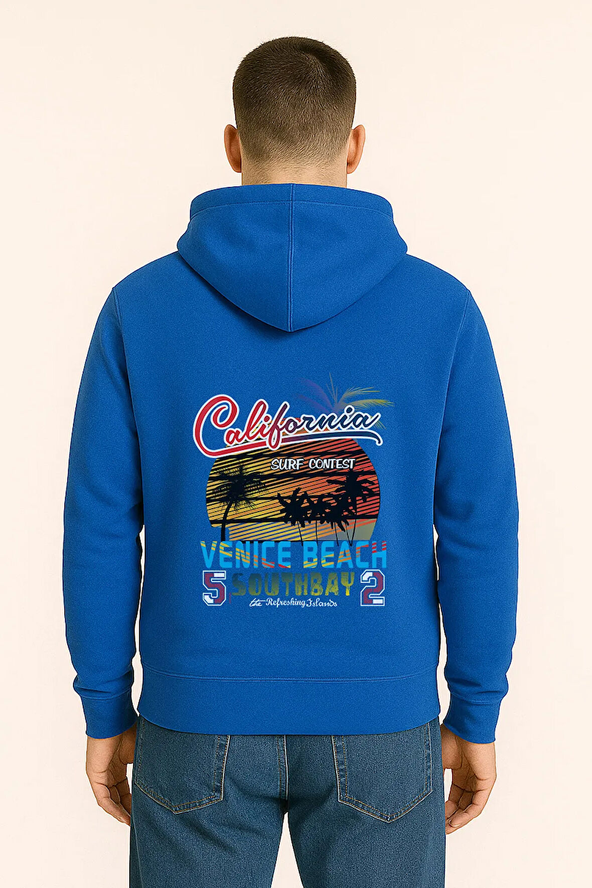 California Venice Beach Baskılı Oversize Hoodie – Retro Surf Tarzı Unisex Kapüşonlu