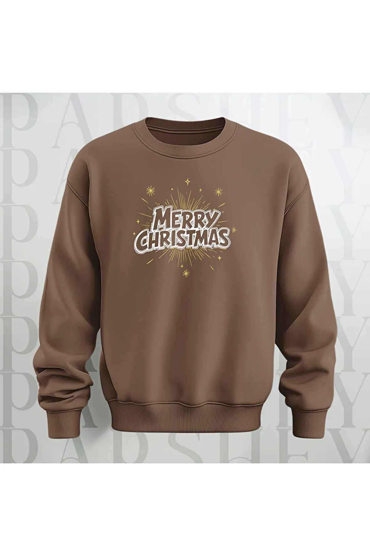 Mutlu Noeller Desenli Bisiklet Yaka Unisex Oversize Kalın Kumaş Sweatshirt 3 İplik Şardonlu