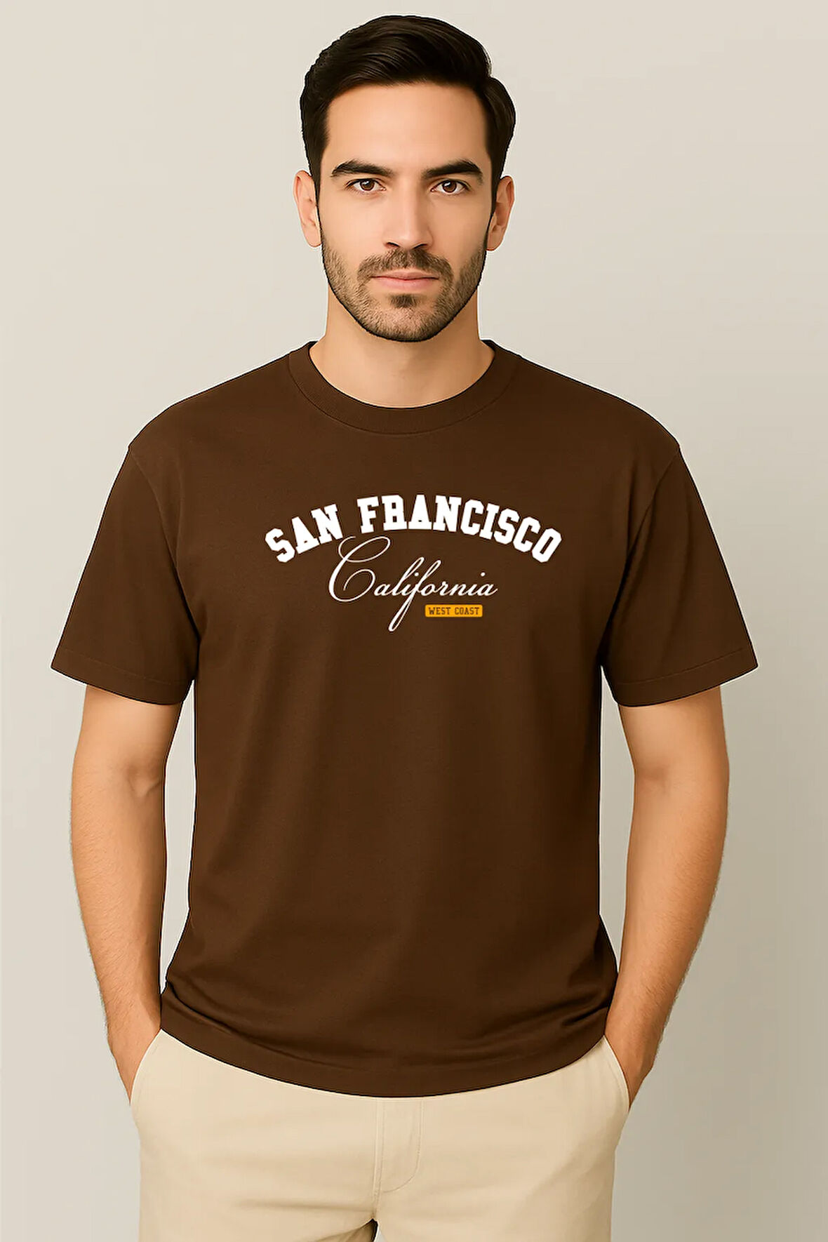 Erkek - Kadın %100 Pamuk San Francisco Baskılı Yarım Kollu Bisiklet Yaka T-Shirt