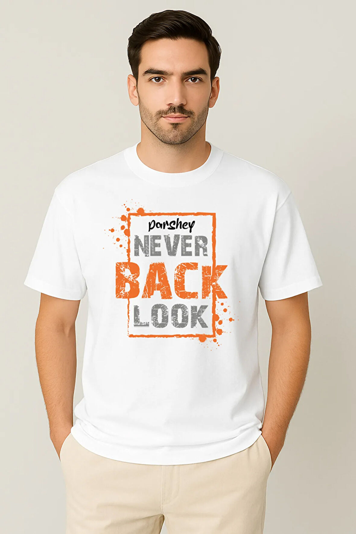 Erkek - Kadın %100 Pamuk Never Look Back Baskılı Yarım Kollu Bisiklet Yaka T-Shirt