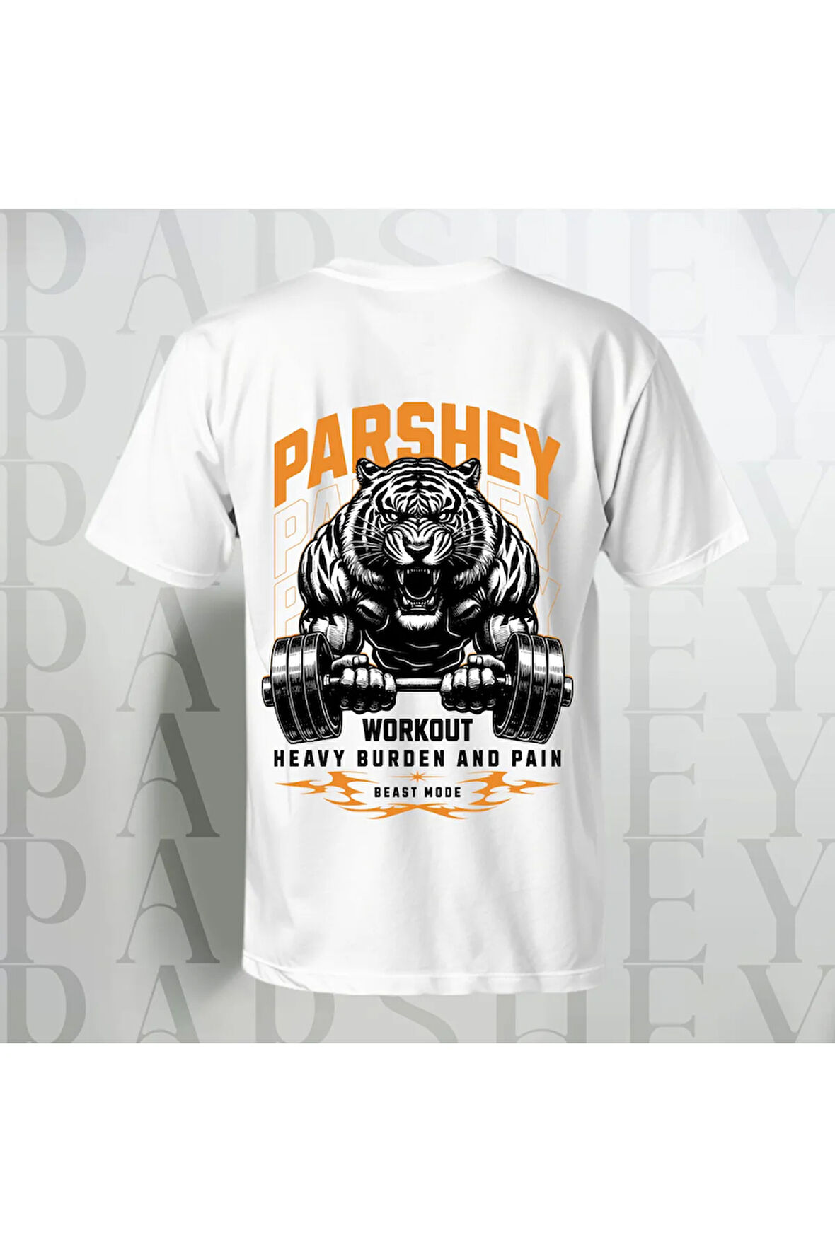 Gym Tiger Sırt Baskılı Bisiklet Yaka %100 Pamuk Oversize T-Shirt Unisex Yarım Kollu