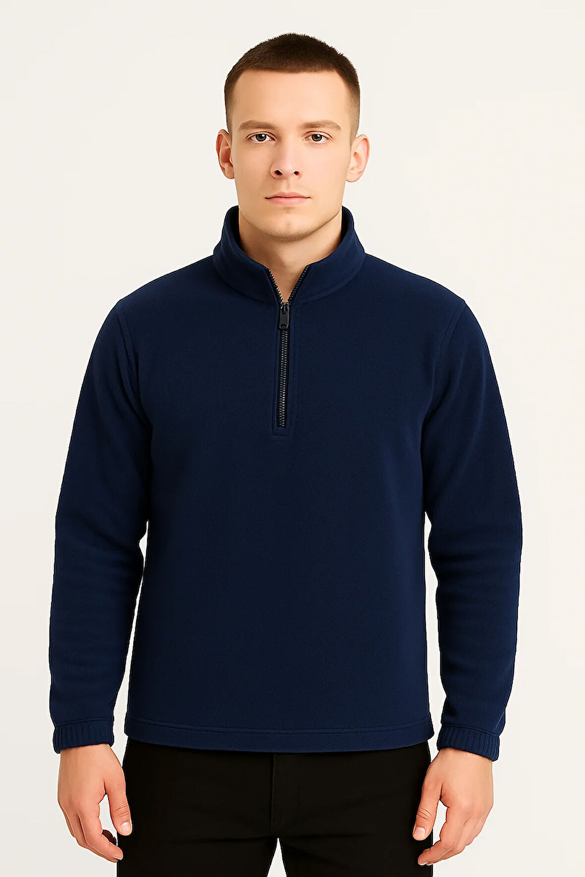 Erkek - Kadın Kalın Kışlık Yarım Fermuarlı Regular Fit Polar Ceket