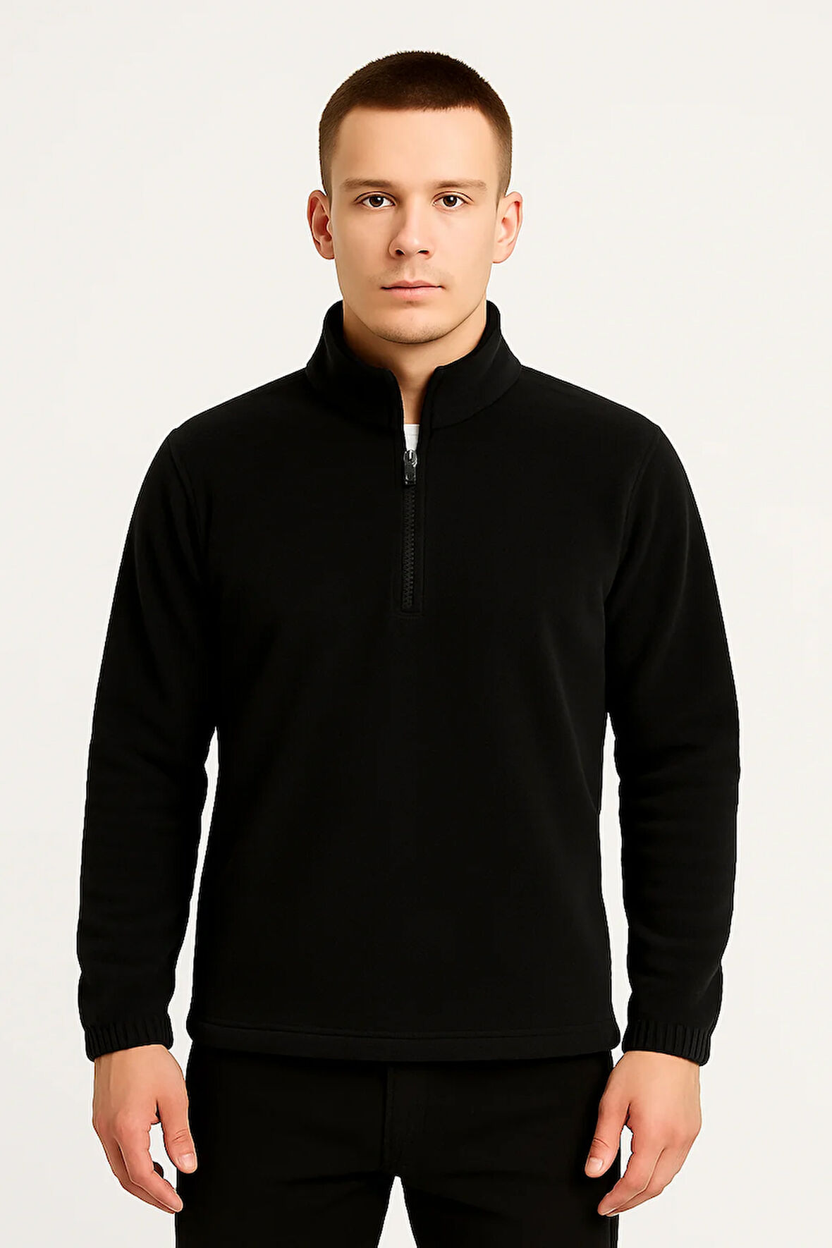 Erkek - Kadın Kalın Kışlık Yarım Fermuarlı Regular Fit Polar Ceket