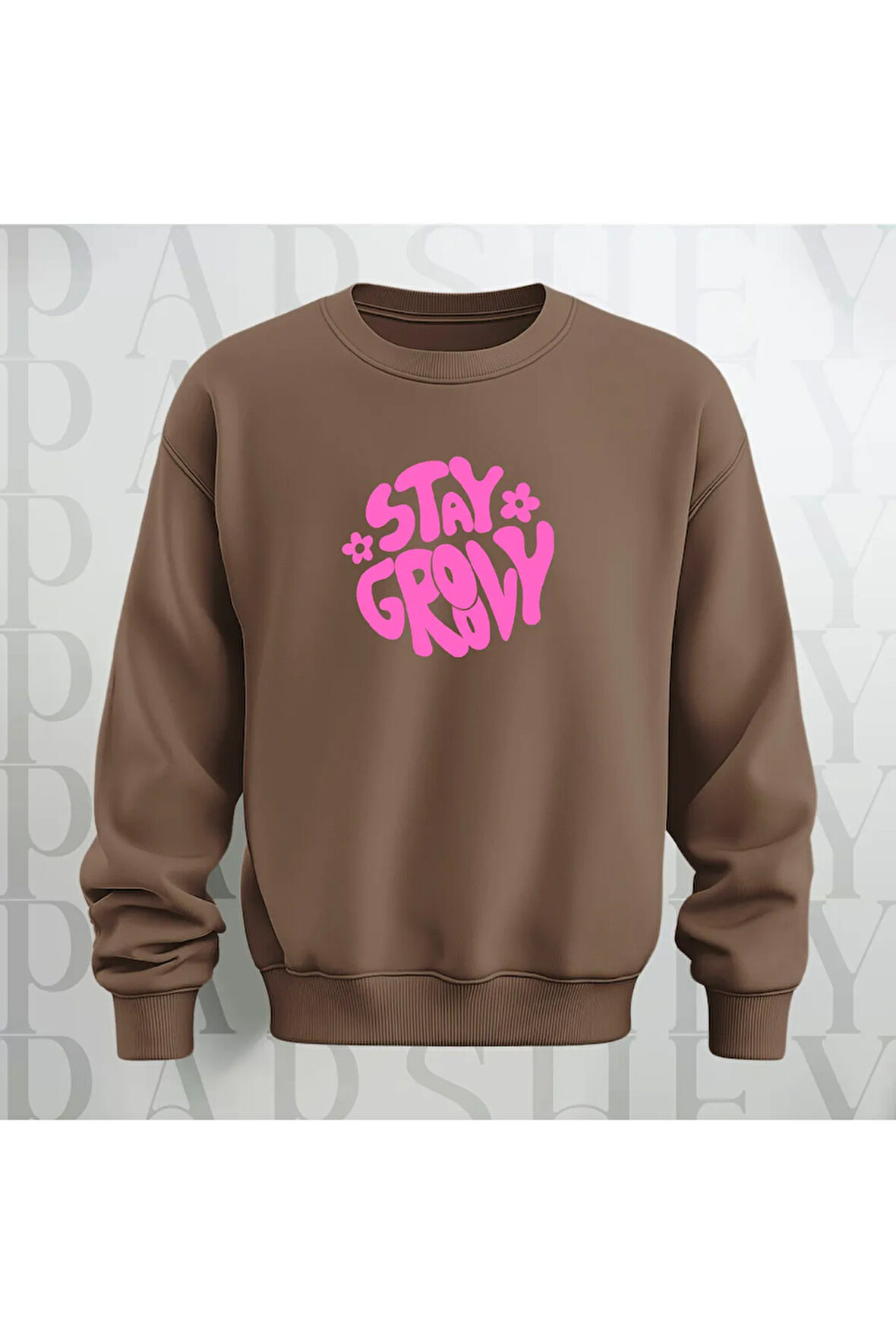 Stay Groovy Göğüs Baskılı Kalın Kumaş 3 İplik Şardonlu Oversize Unisex Bisiklet Yaka Sweatshirt