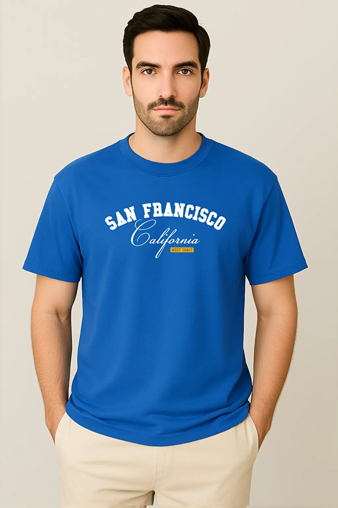 Erkek - Kadın %100 Pamuk San Francisco Baskılı Yarım Kollu Bisiklet Yaka T-Shirt