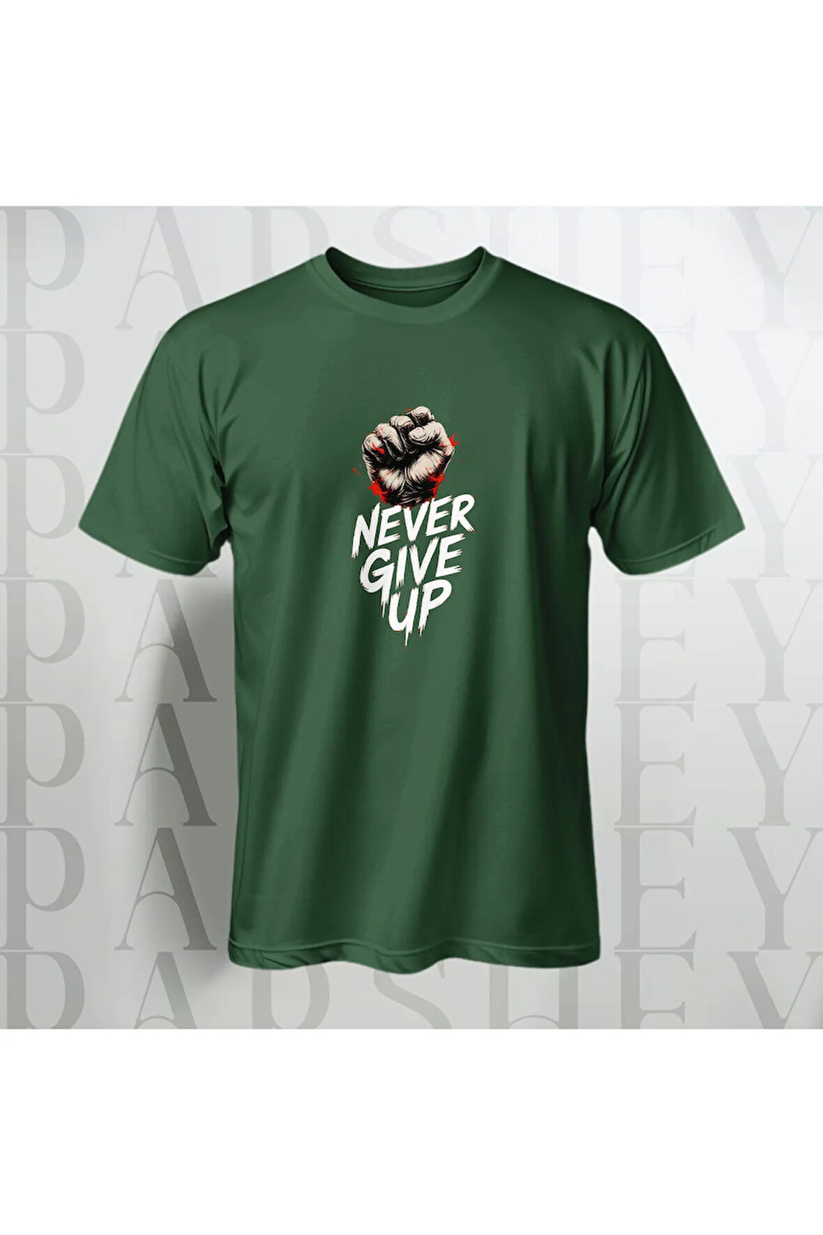Erkek - Kadın Never Give Up Baskılı Unisex Yarım Kollu Bisiklet Yaka %100 Pamuk Oversize T-shirt
