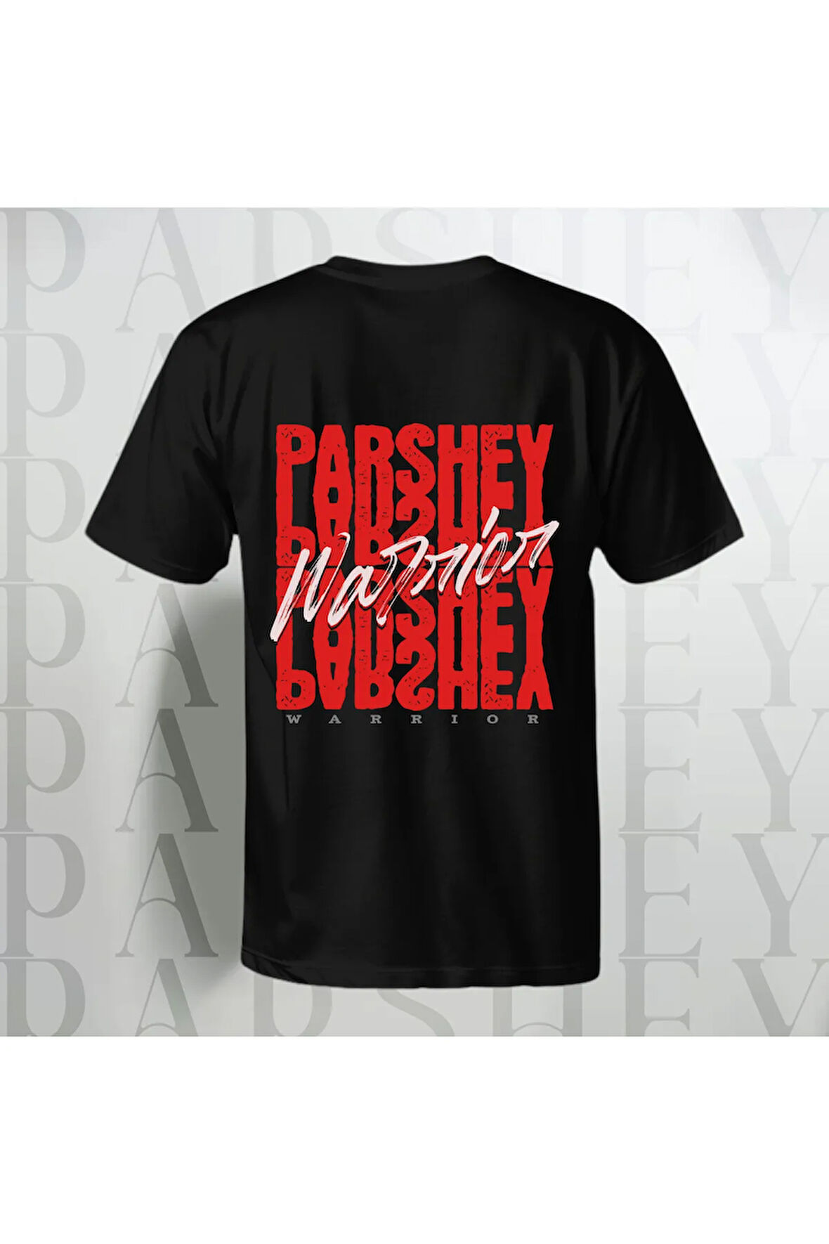 Warrior Yazı Sırt Baskılı Unisex Yarım Kollu Bisiklet Yaka %100 Pamuk Oversize T-shirt