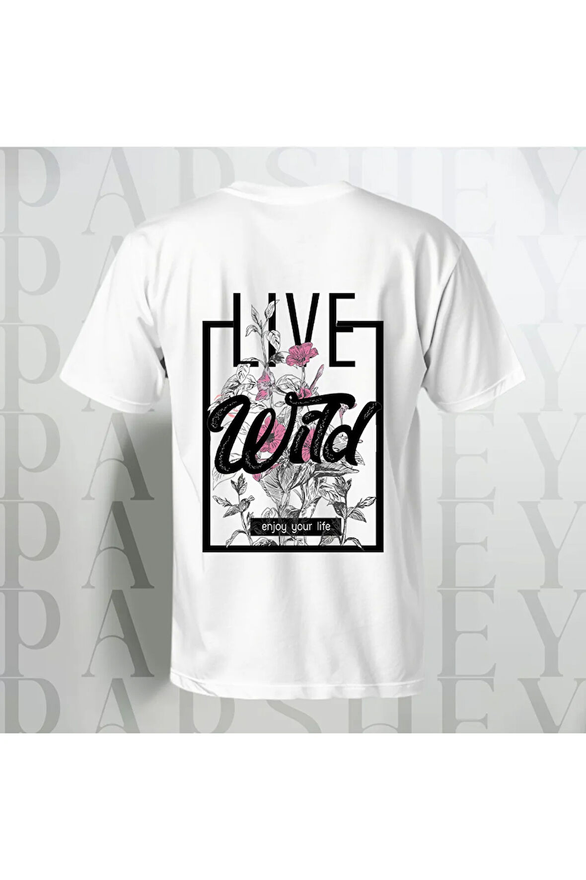 Live Wild Enjoy Your Life Baskılı Unisex Yarım Kollu Bisiklet Yaka %100 Pamuk Oversize T-shirt