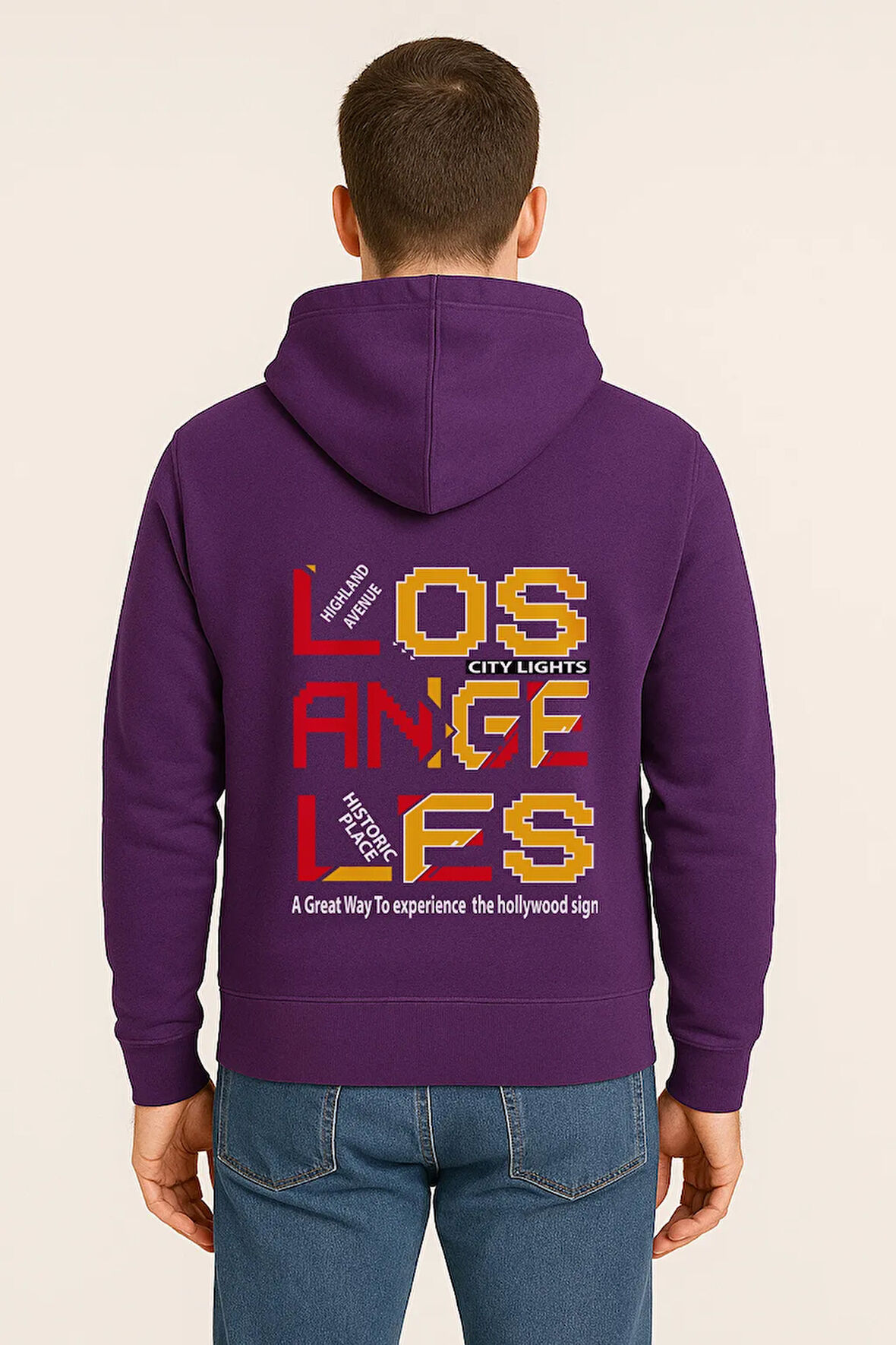 Los Angeles City Lights Baskılı Oversize Hoodie – Unisex Sokak Stili Kapüşonlu Sweatshirt