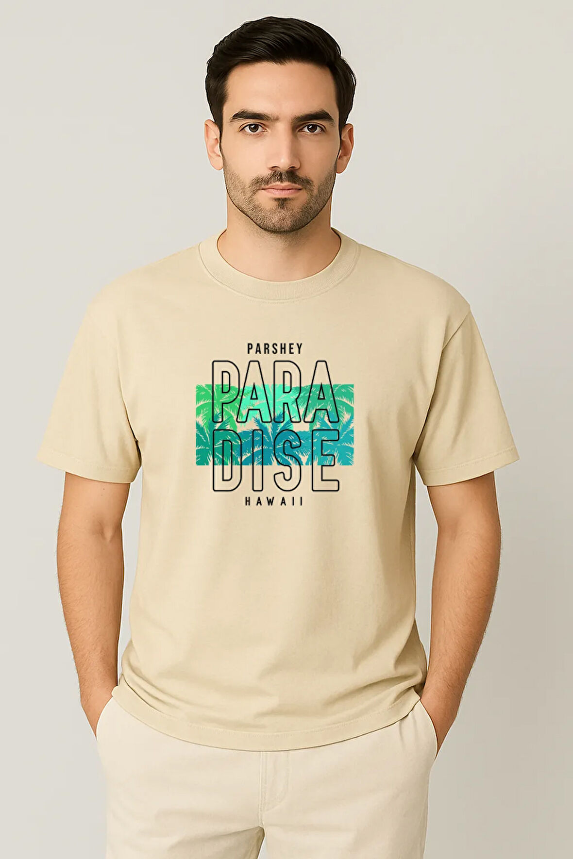 Erkek - Kadın %100 Pamuk Summer Paradise Desenli Baskılı Yarım Kollu Bisiklet Yaka T-Shirt