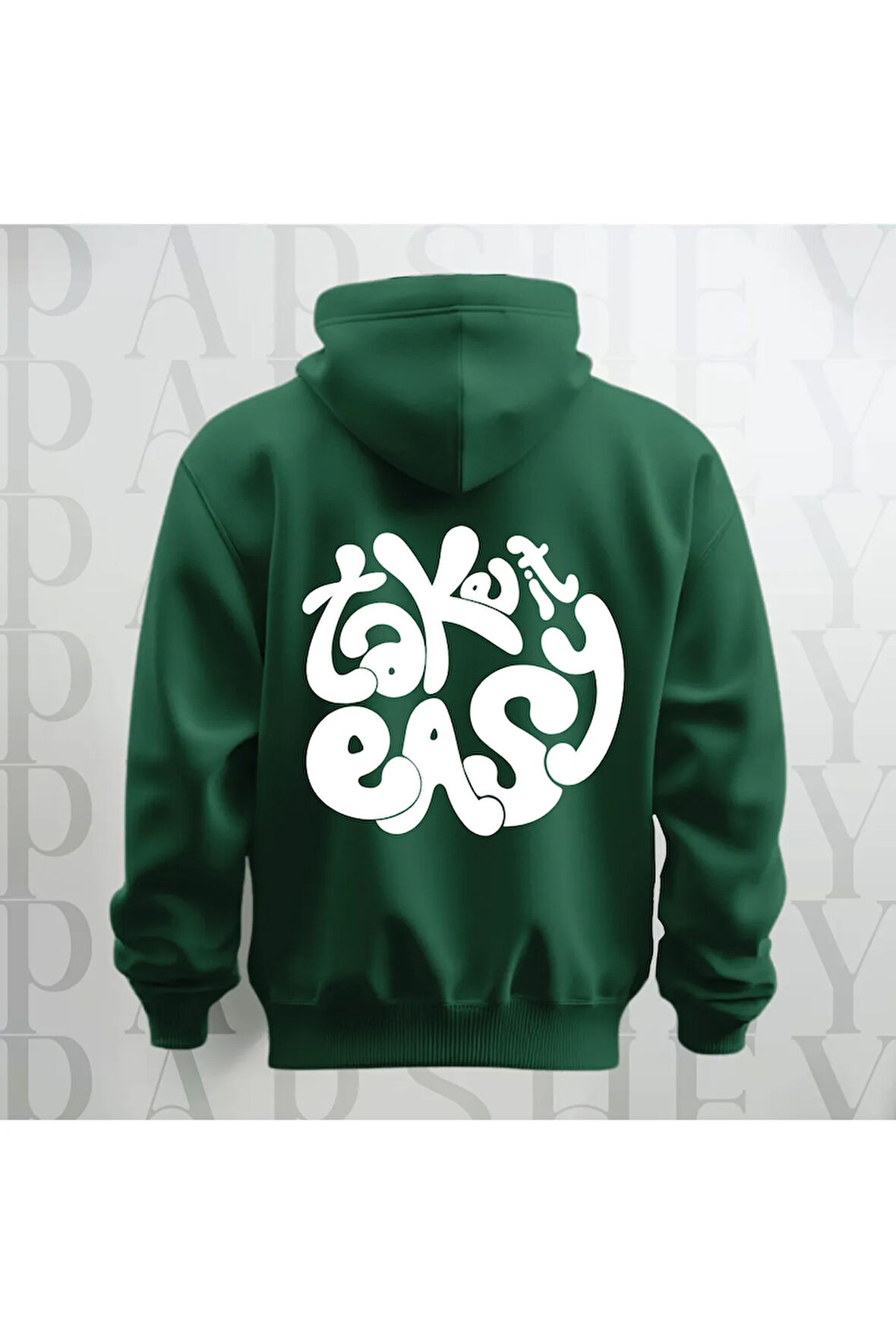 Take it Easy Yazı Sırt Baskılı Kapüşonlu Unisex Sweatshirt Hoodie Kalın Kumaş 3 İplik Şardonlu