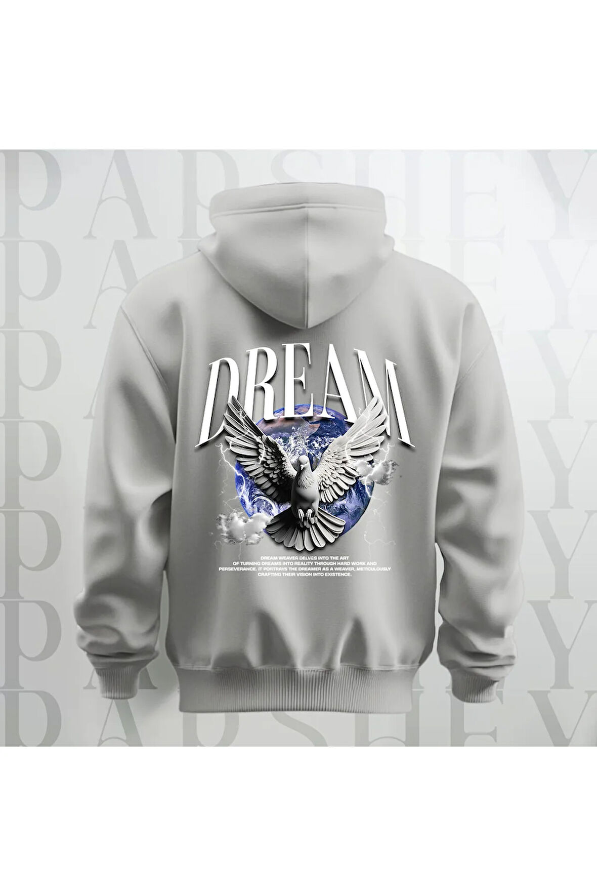 Dream Kanatlı Kuş Sırt Baskılı Kapüşonlu Oversize Sweatshirt Hoodie Kalın Kumaş 3 İplik Şardonlu