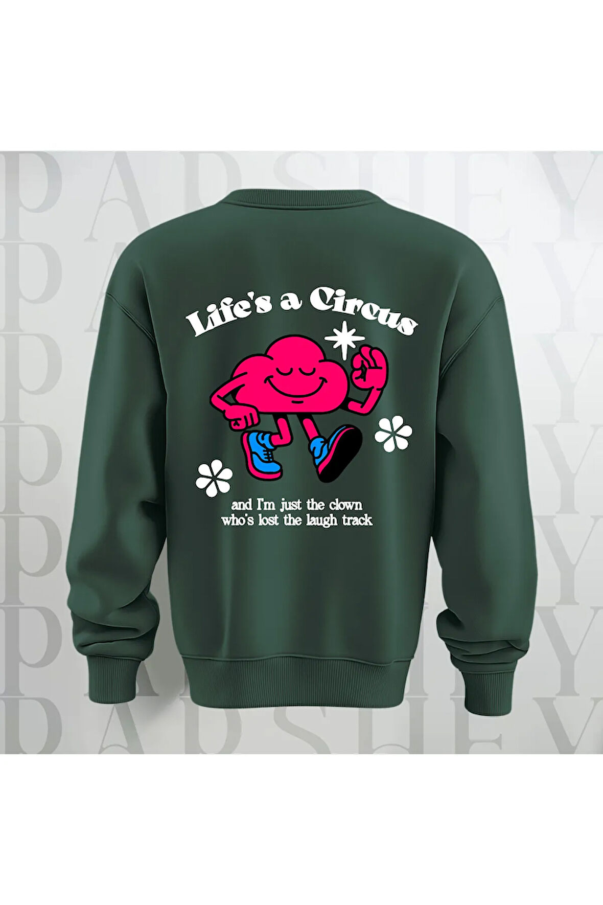 Life's a Circus Baskılı Kalın Kumaş 3 İplik Şardonlu Oversize Bisiklet Yaka Sweatshirt